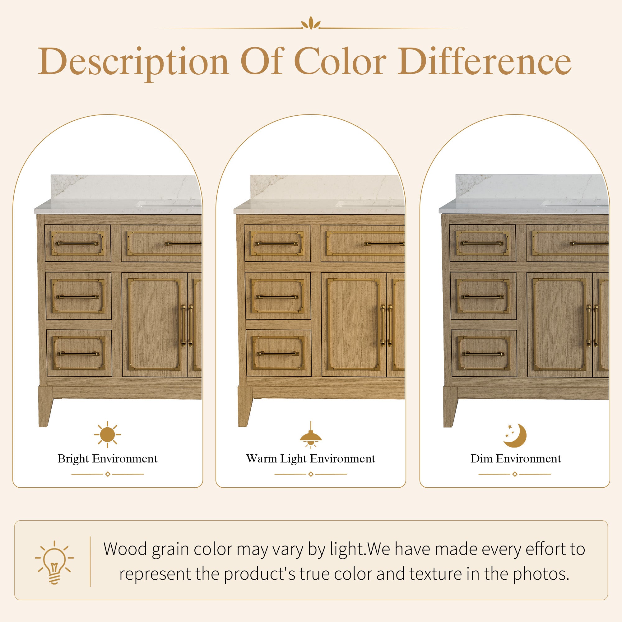 48 Inch Luxury Solid Oak Bathroom Vanity with Calacatta Quartz Countertop & Sink, 6 Soft-Close Drawers and 1 Flip Drawer