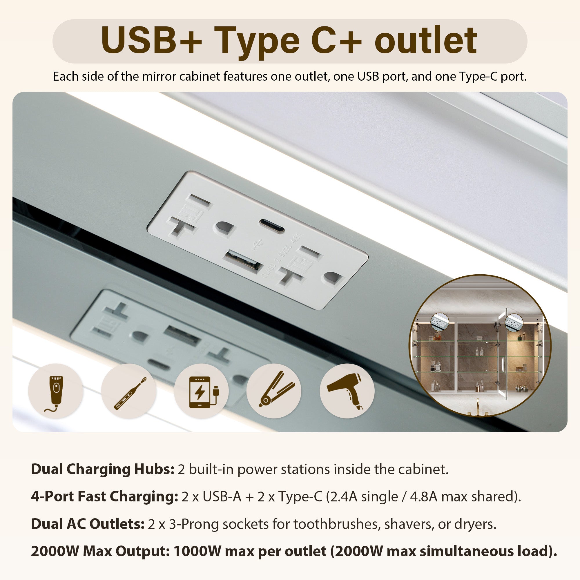 60 in. x 36 in. Aluminum LED Bathroom Medicine Cabinet with Anti-Fog, Dimmable Lighting, Outlet, Surface or Recessed Mount