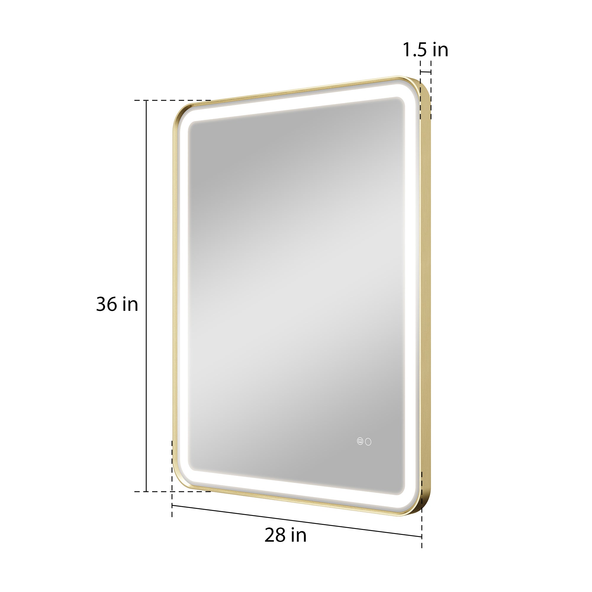 28 in. x 36 in. Framed LED Bathroom Mirror in Brushed Gold with Rounded Corners, Dimmable Lighted, Anti-Fog