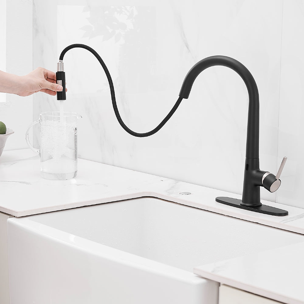 Single Handle Touchless Gooseneck Pull Down Sprayer Kitchen Faucet