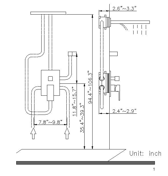 Wall Mounted Waterfall Rain Shower System With 3 Body Sprays & Handheld Shower