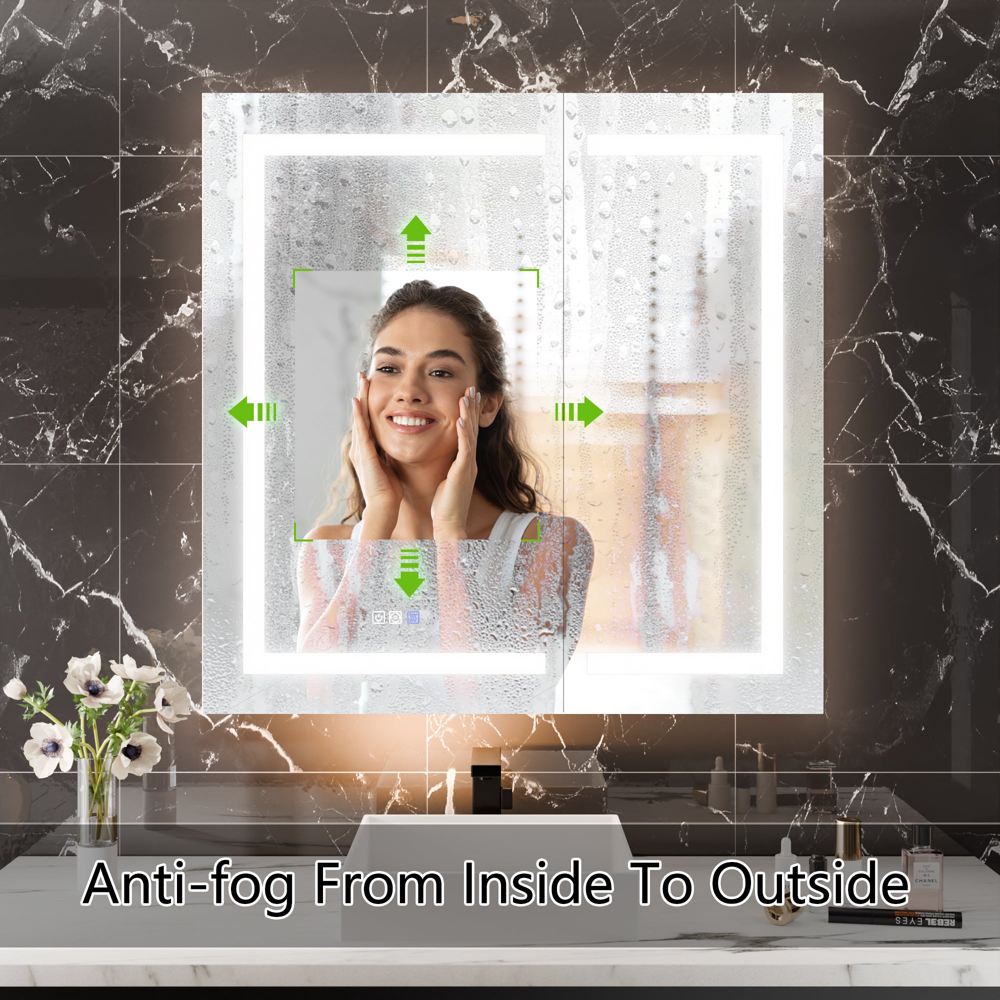 WELLFOR 36 in. x 36 in. Recessed/Surface Mount Right Medicine Cabinet with 5X Magnifier Mirror and Night Light