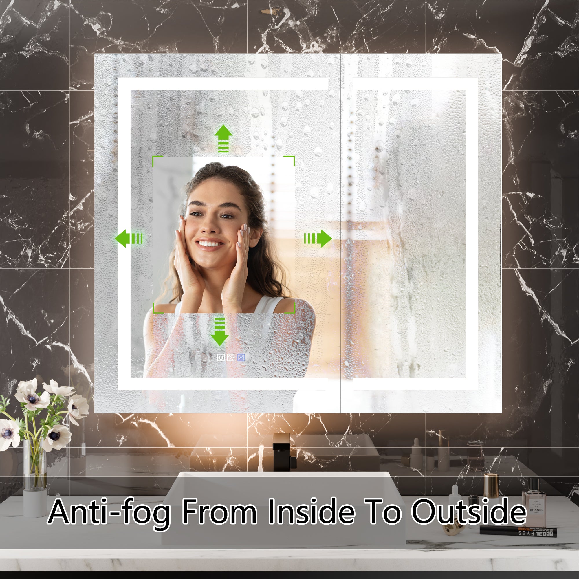 WELLFOR 42 in. x 36 in. Recessed/Surface Mount LED Medicine Cabinet with 5X Magnifier Mirror and Night Light