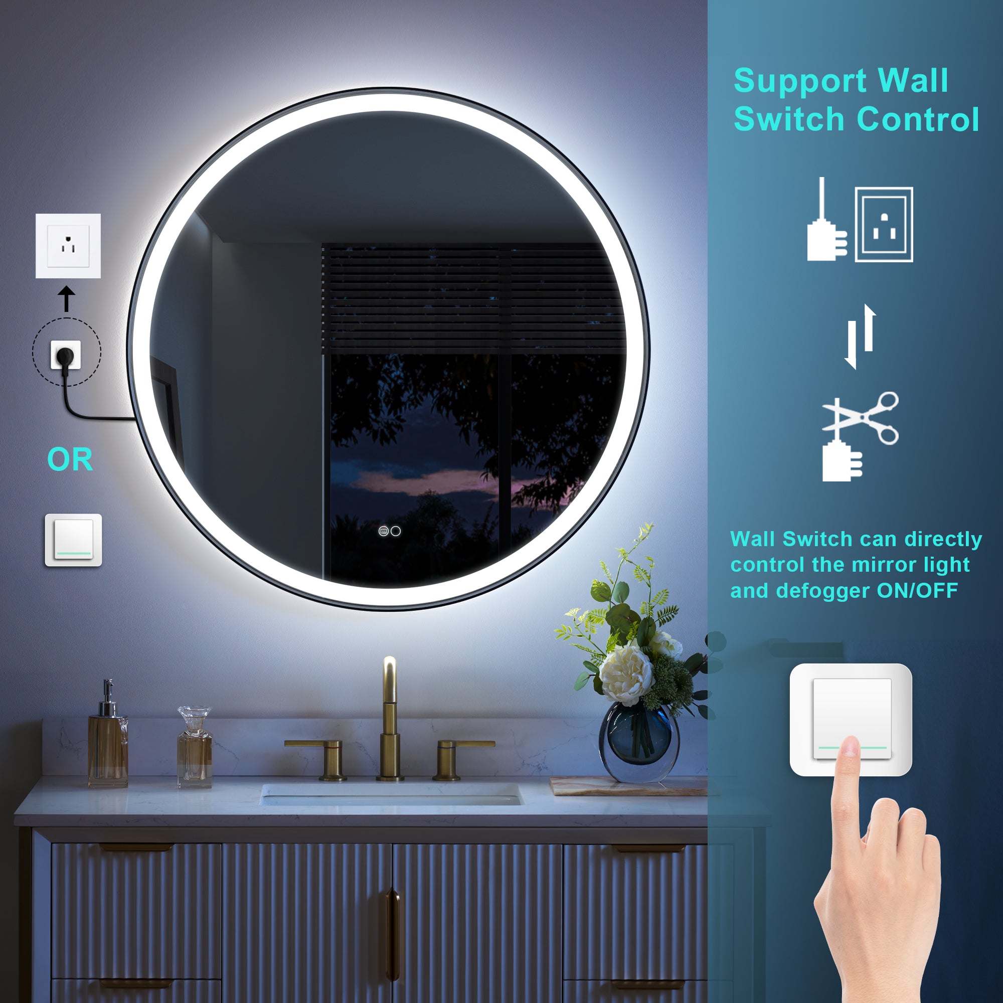 36 in. W x 36 in. H Framed Round LED Light Bathroom Vanity Mirror in Matte Black