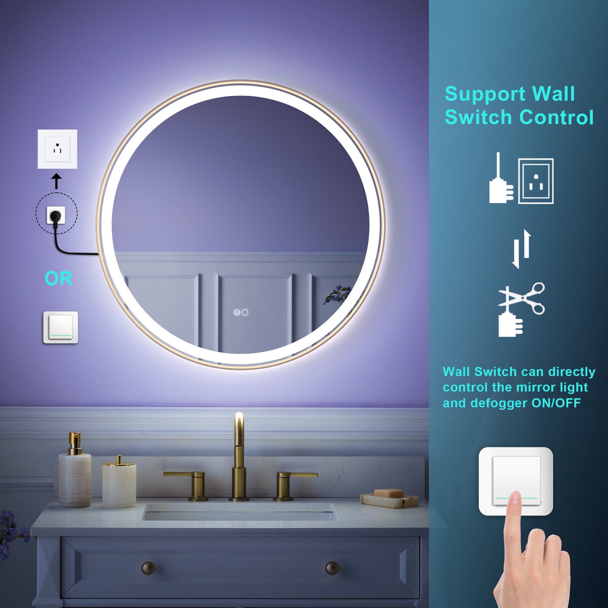 28 in. W x 28 in. H Framed Round LED Light Bathroom Vanity Mirror in Brushed Gold