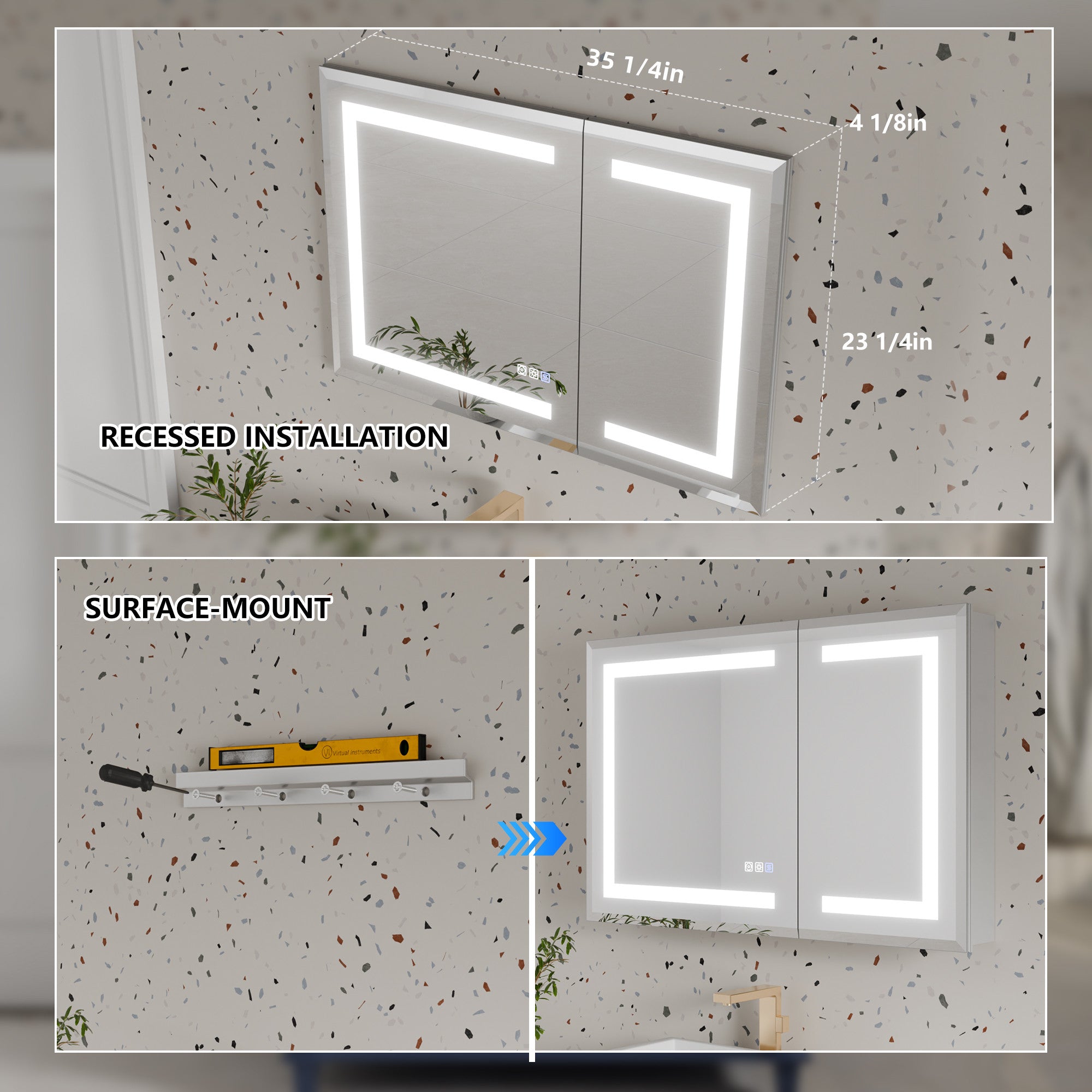 36 in. x 24 in. Aluminum Beveled Edge LED Medicine Cabinet, Recessed/Surface Mount