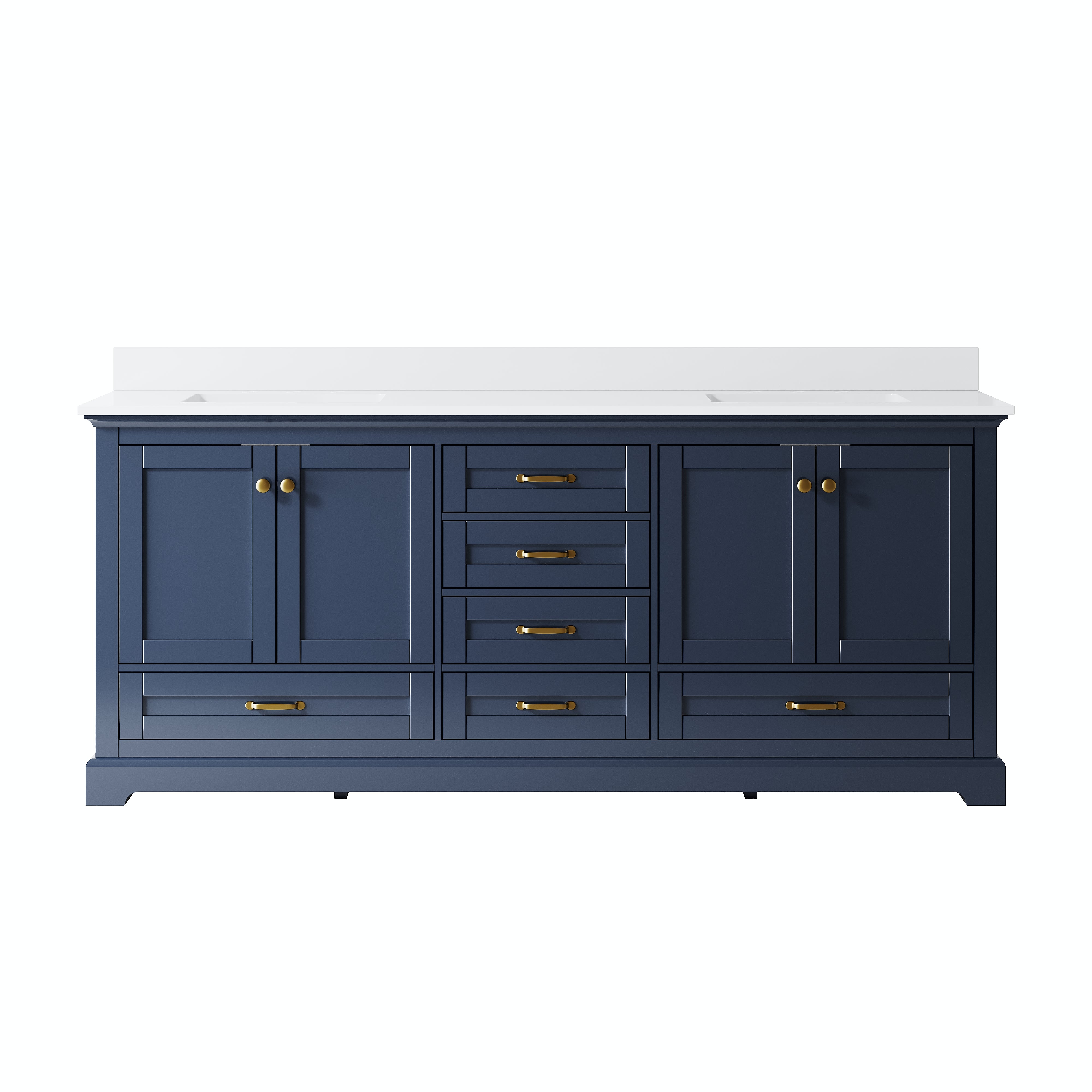 80" Double Sinks Navy Blue Bathroom Vanity with Solid Wood Frame, Soft Close 6 Drawers, Pure White Cultured Marble Countertop