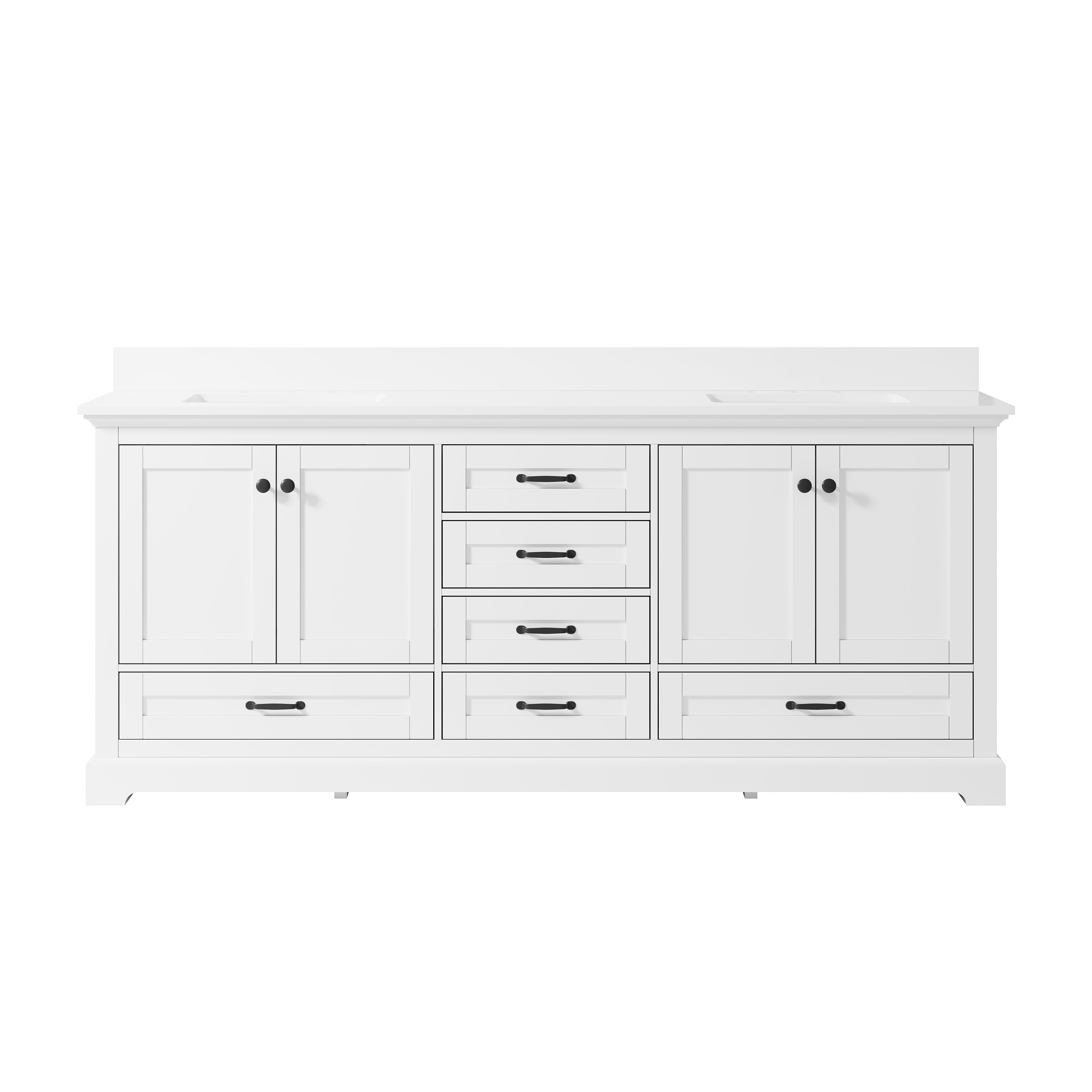 80" Double Sinks White Bathroom Vanity with Solid Wood Frame, Soft Close 6 Drawers, Pure White Cultured Marble Countertop