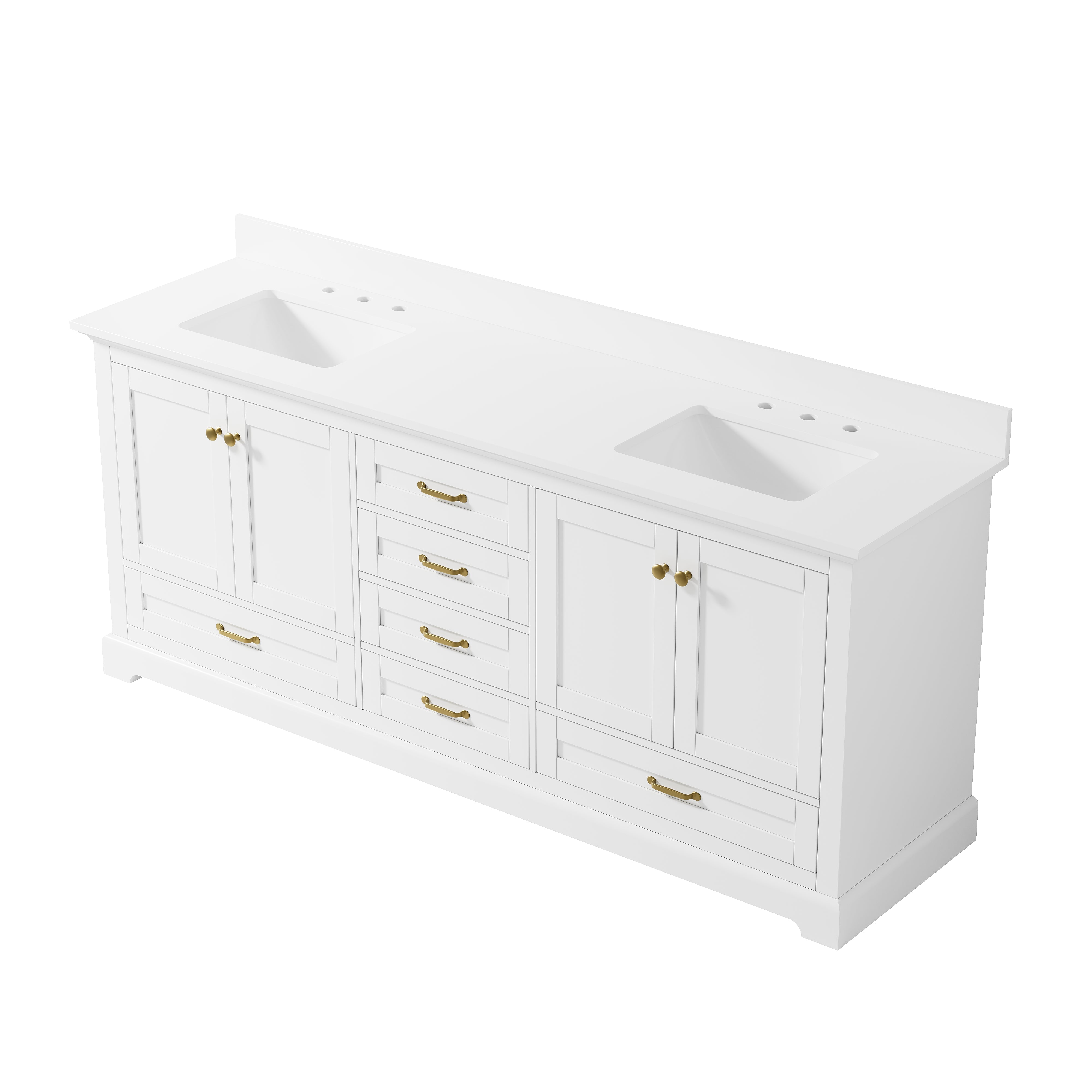 80" Double Sinks White Bathroom Vanity with Solid Wood Frame, Soft Close 6 Drawers, Pure White Cultured Marble Countertop