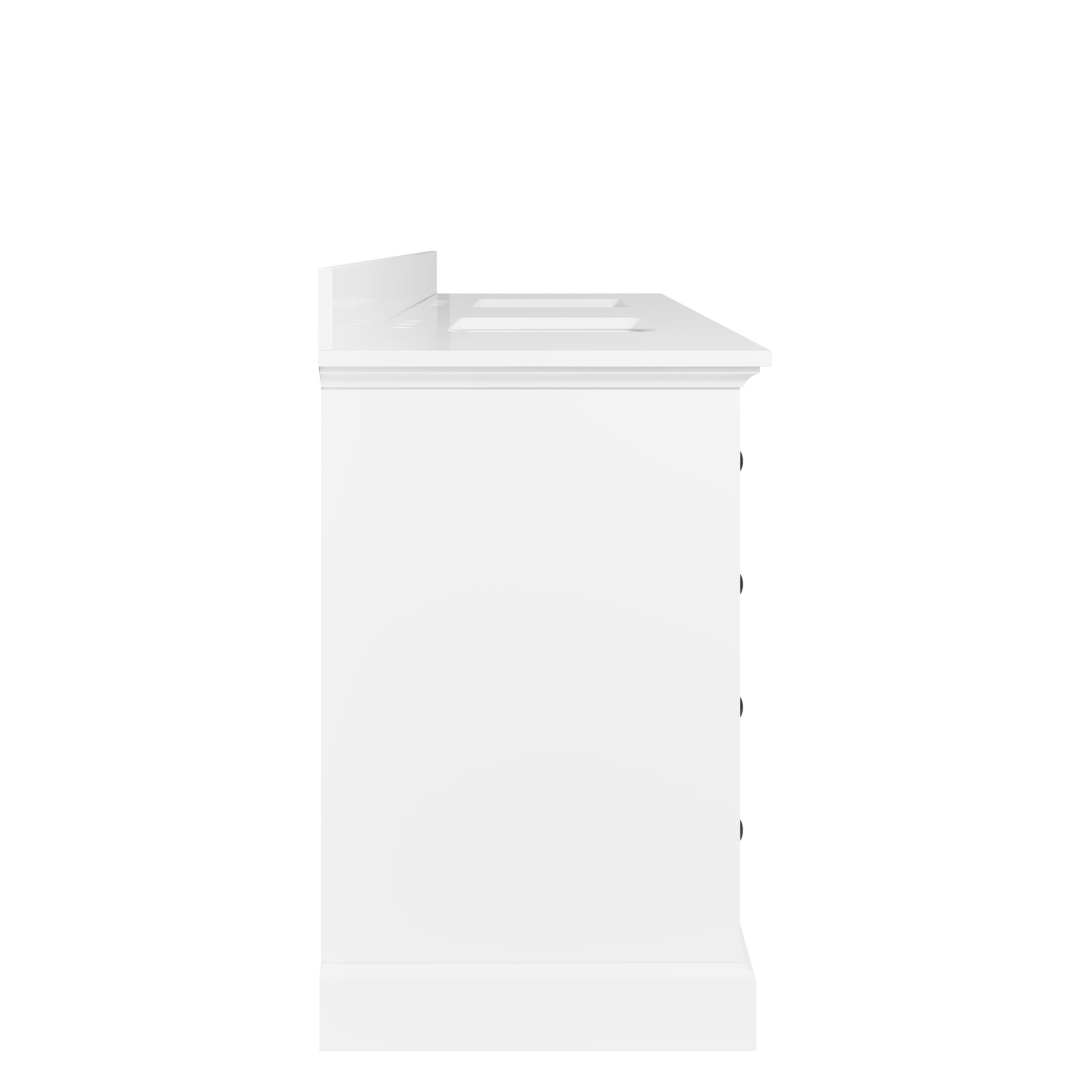 84" Double Sinks White Bathroom Vanity with Solid Wood Frame, Soft Close 14 Drawers & Pure White Cultured Marble Countertop
