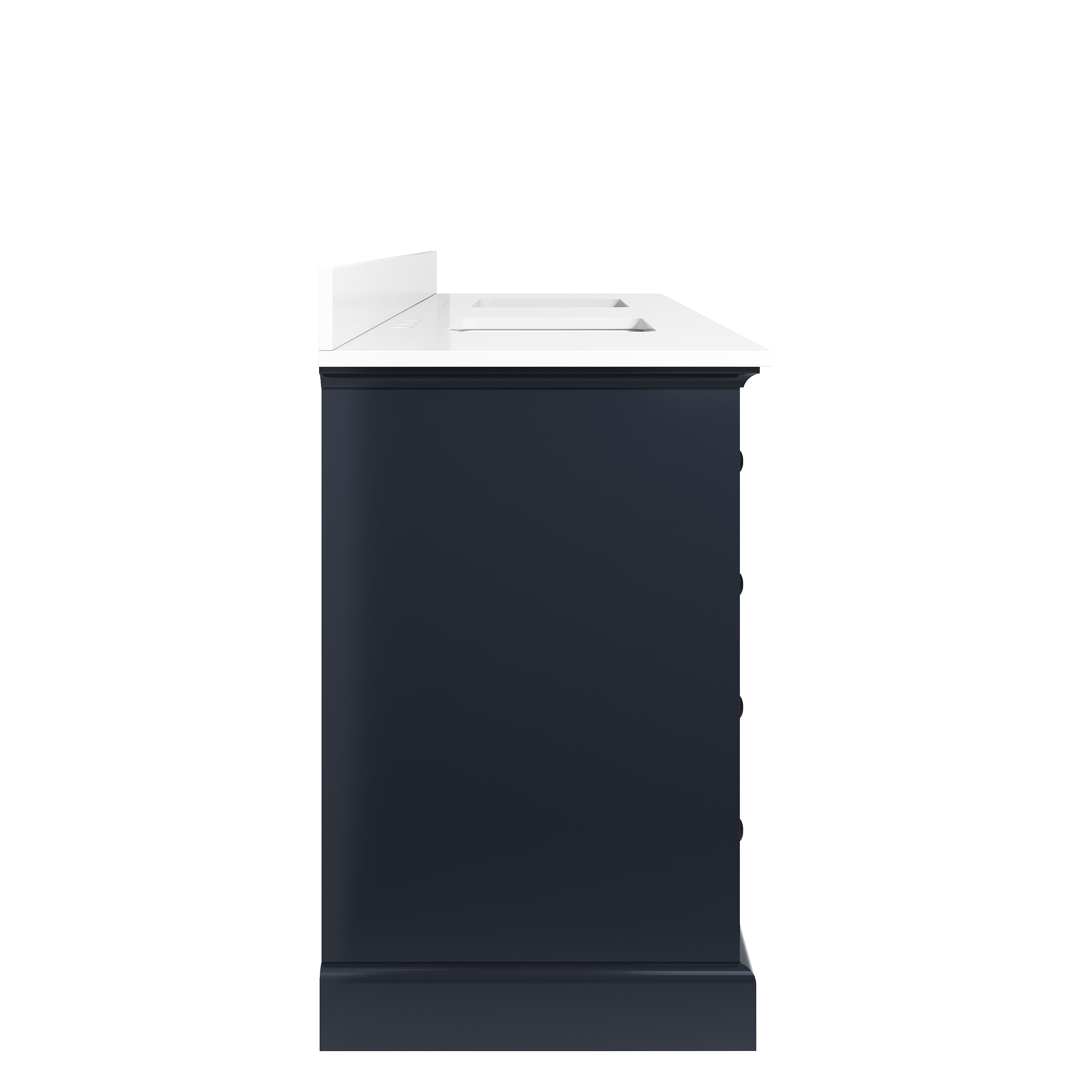 84" Double Sinks Navy Blue Bathroom Vanity with Solid Wood Frame, Soft Close 14 Drawers & Pure White Cultured Marble Countertop