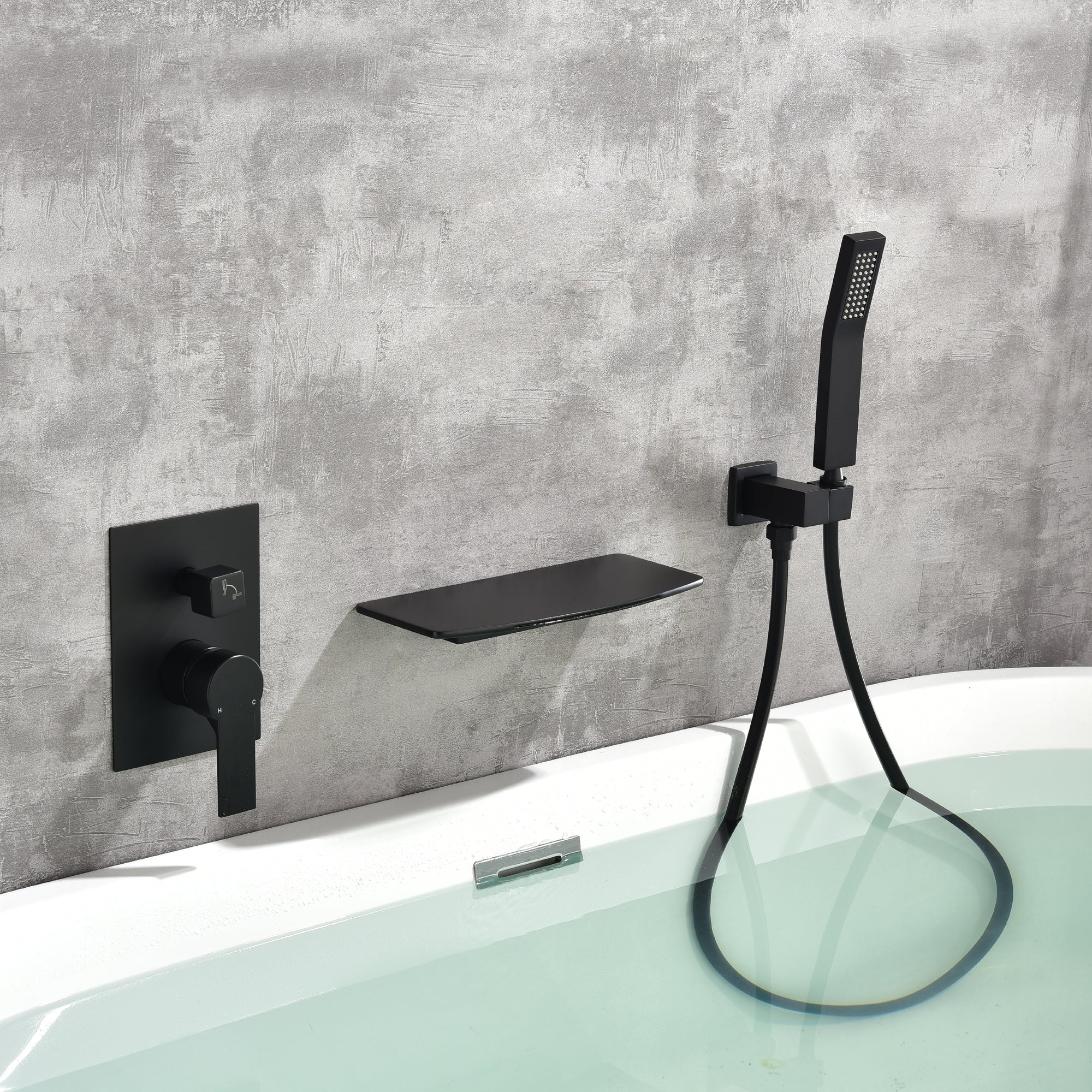 Matte Black Single Handle Tub Faucet with Hand Shower and Storage Station