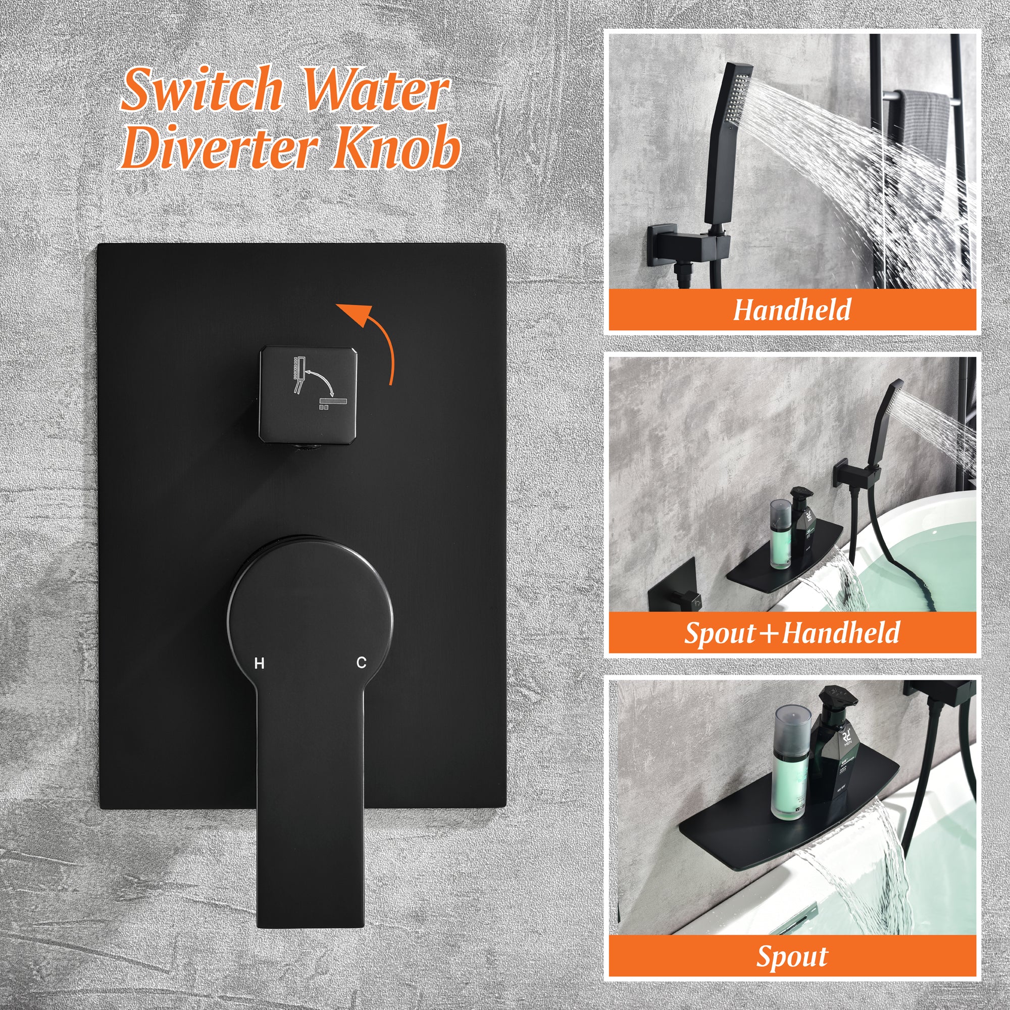 Matte Black Single Handle Tub Faucet with Hand Shower and Storage Station