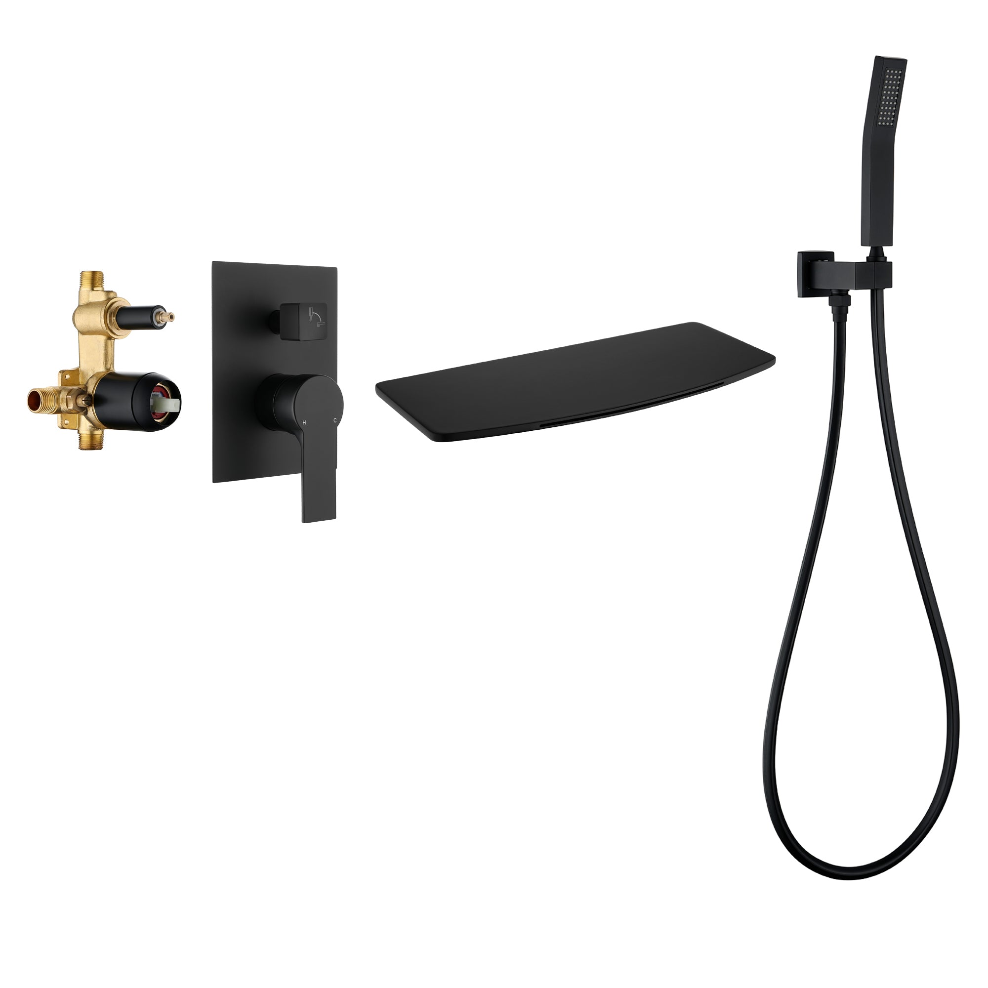 Matte Black Single Handle Tub Faucet with Hand Shower and Storage Station