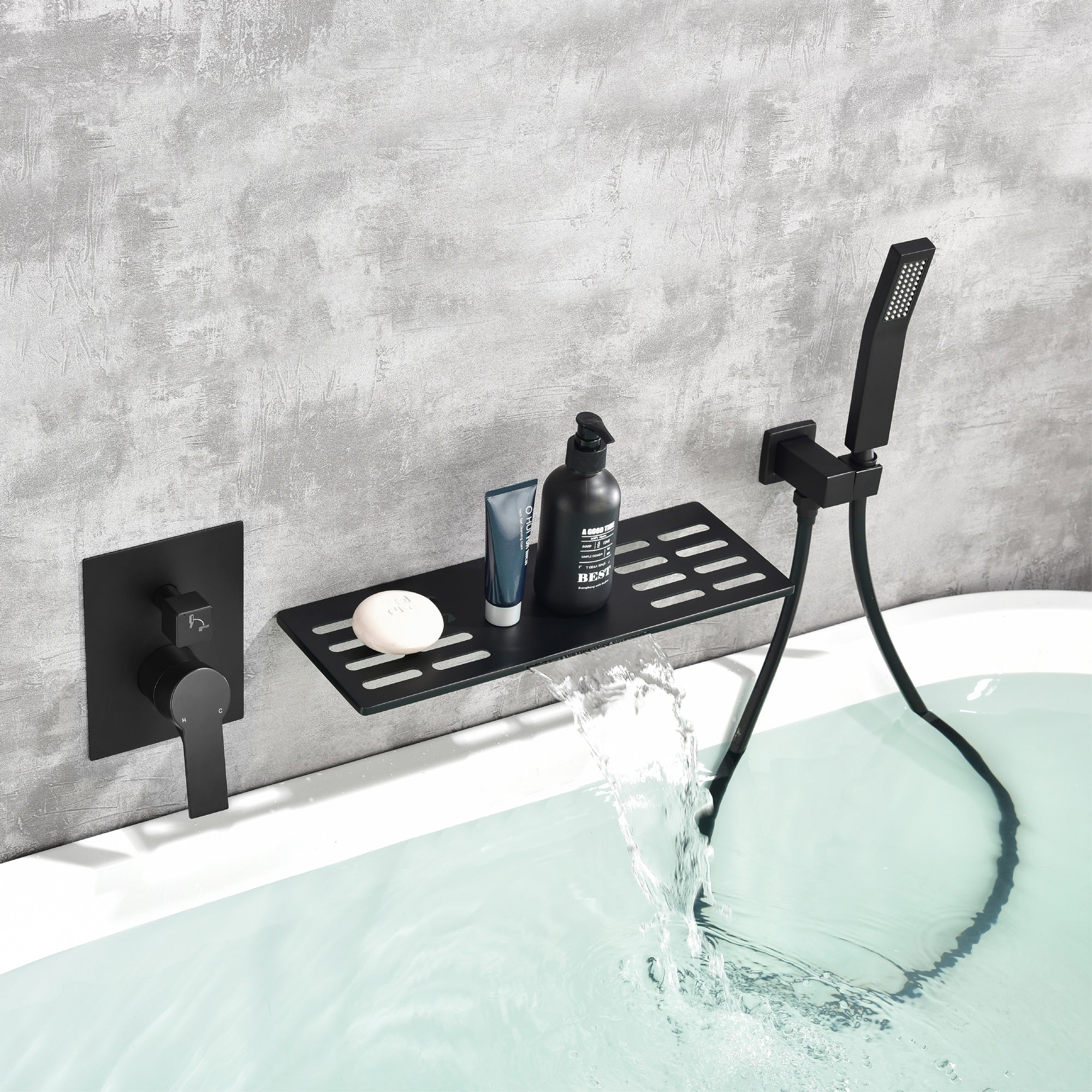 Single Handle Tub Faucet with Hand Shower and Openwork Platform