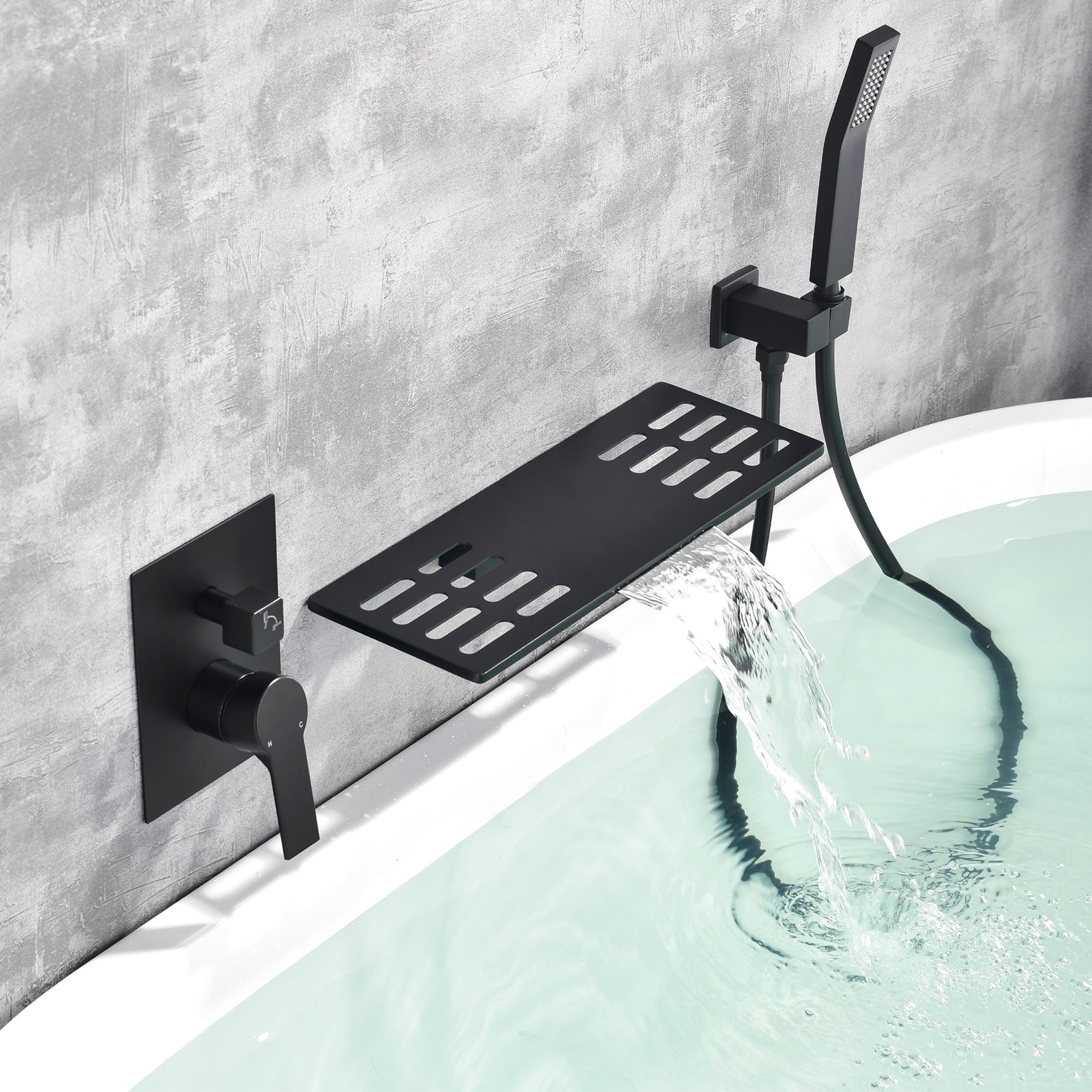 Single Handle Tub Faucet with Hand Shower and Openwork Platform