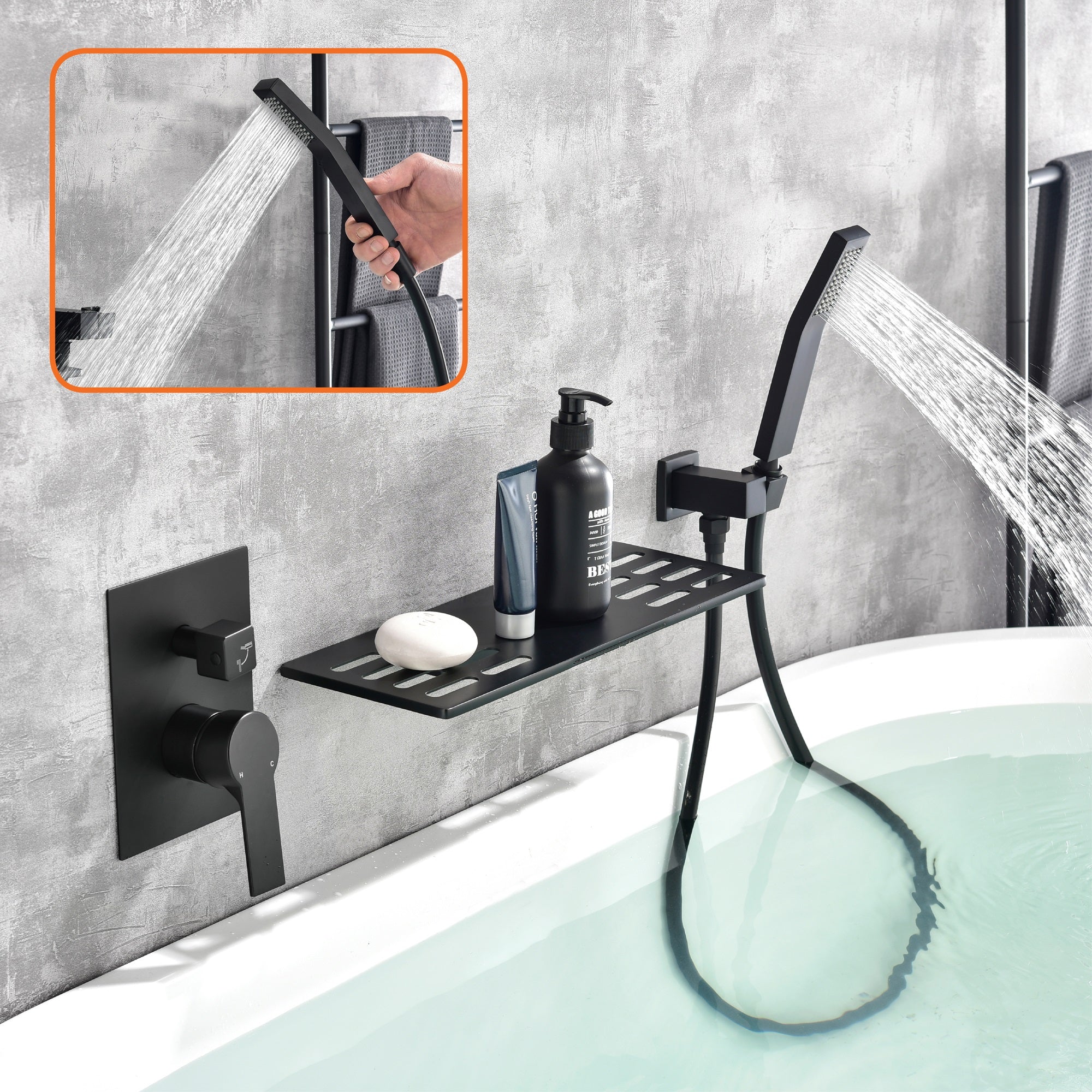 Single Handle Tub Faucet with Hand Shower and Openwork Platform