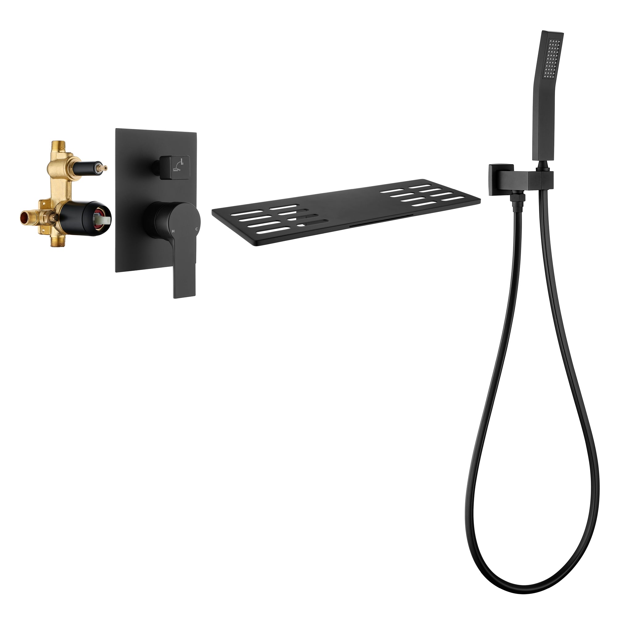 Single Handle Tub Faucet with Hand Shower and Openwork Platform