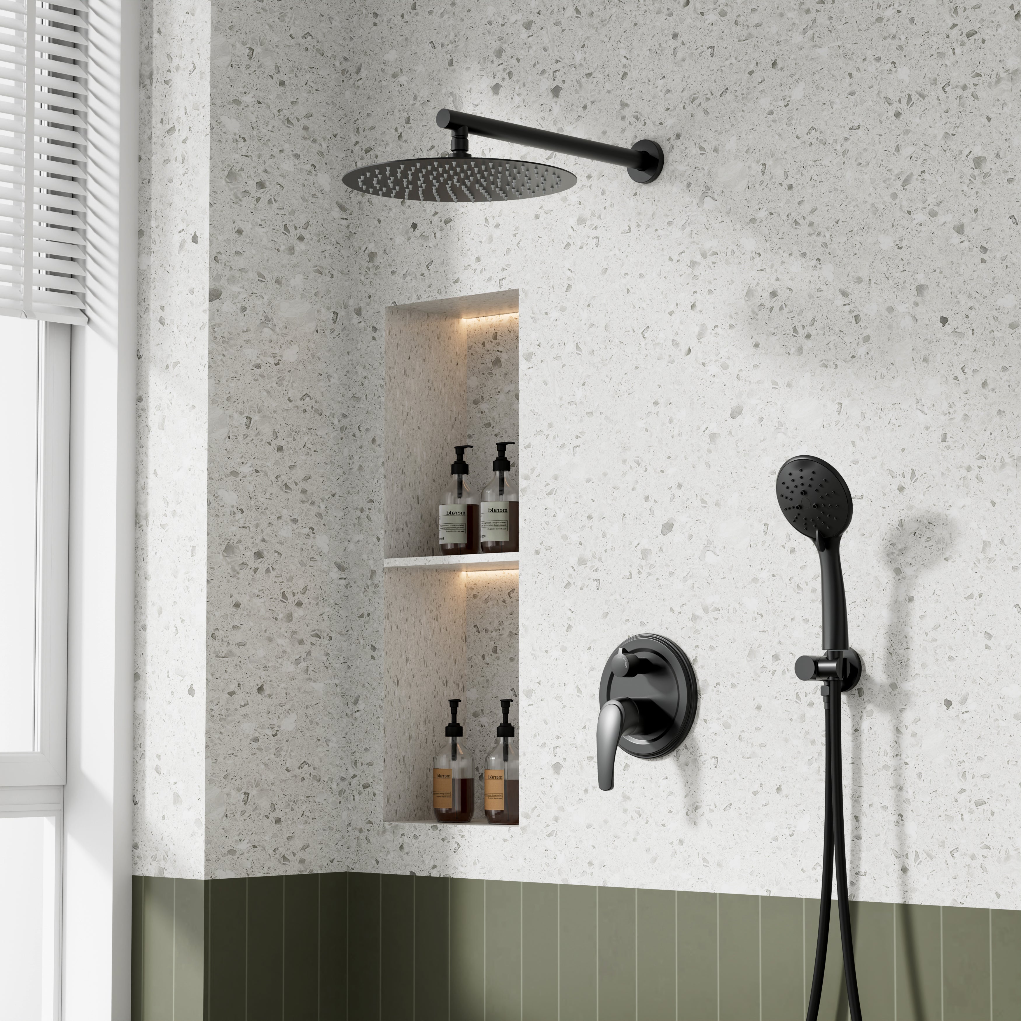 9inch/ 10inch/ 12inch 2-Spray Patterns with 1.8 GPM Wall Mount Dual Shower Heads with Hand Shower