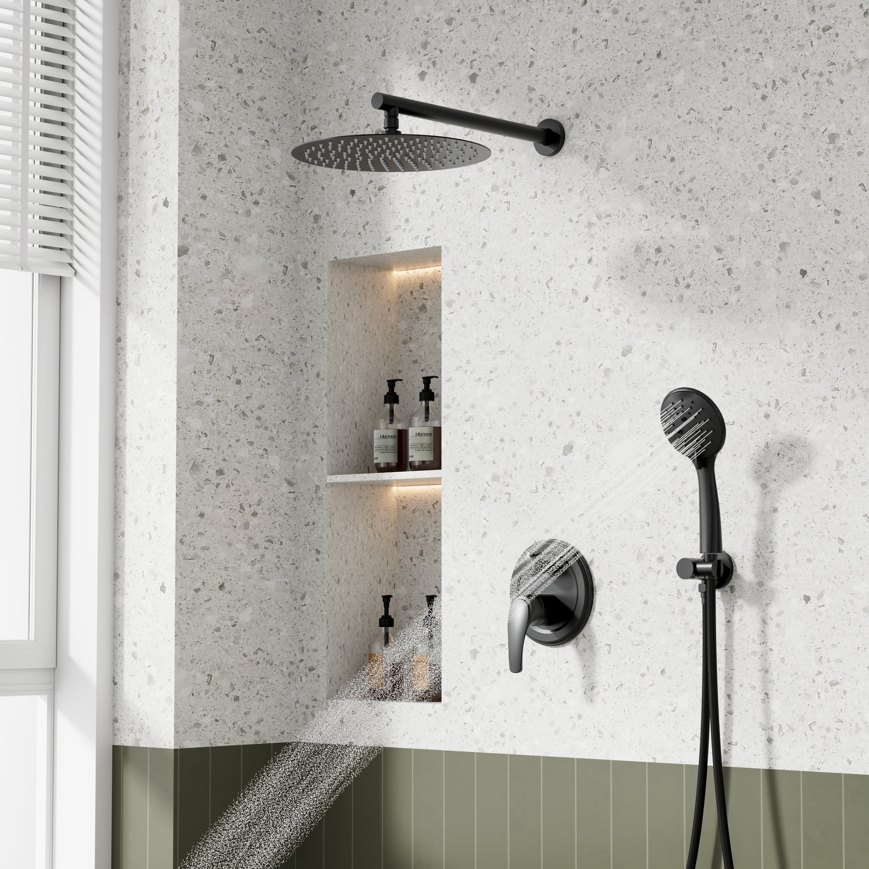 9inch/ 10inch/ 12inch 2-Spray Patterns with 1.8 GPM Wall Mount Dual Shower Heads with Hand Shower