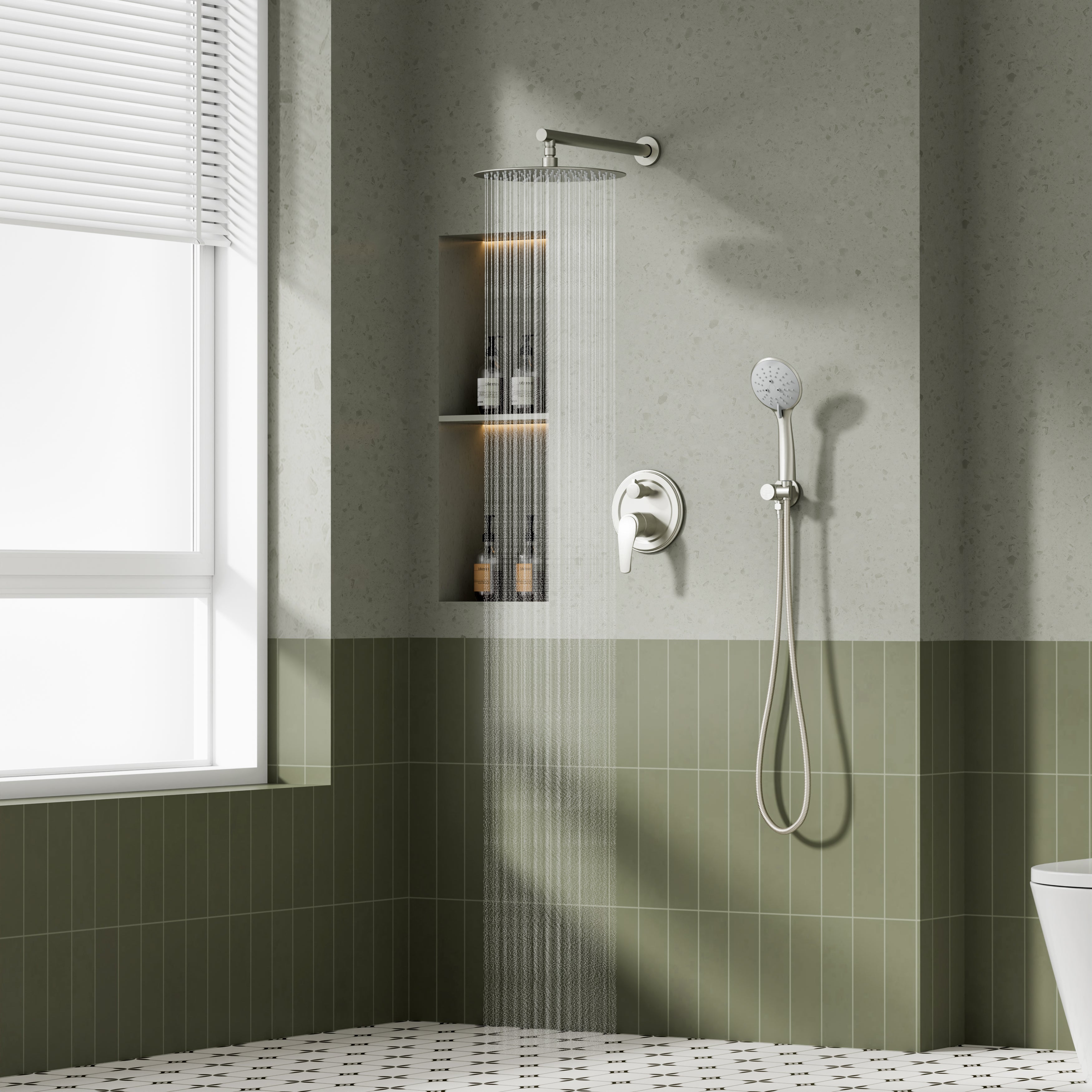 9inch/ 10inch/ 12inch 2-Spray Patterns with 1.8 GPM Wall Mount Dual Shower Heads with Hand Shower