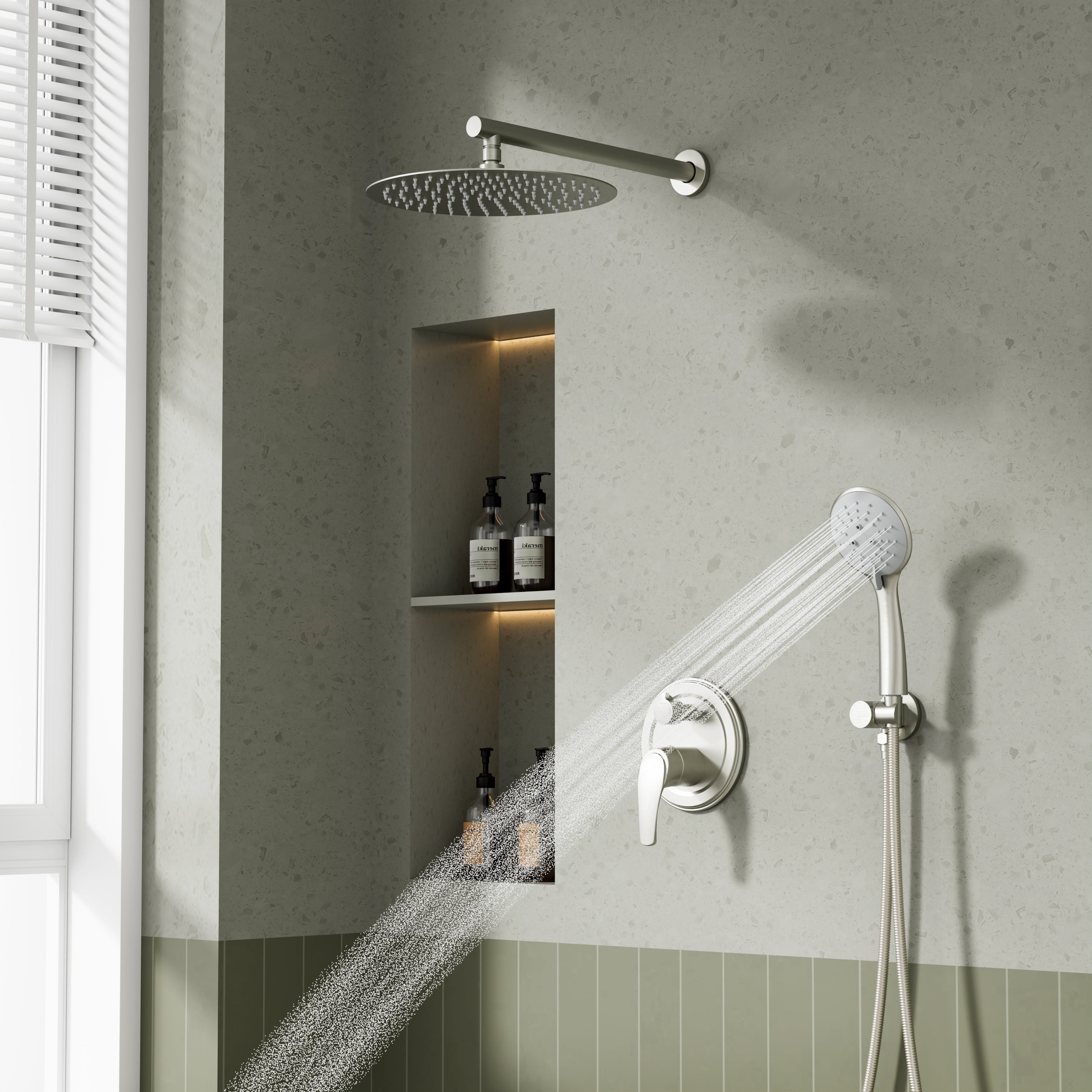 9inch/ 10inch/ 12inch 2-Spray Patterns with 1.8 GPM Wall Mount Dual Shower Heads with Hand Shower