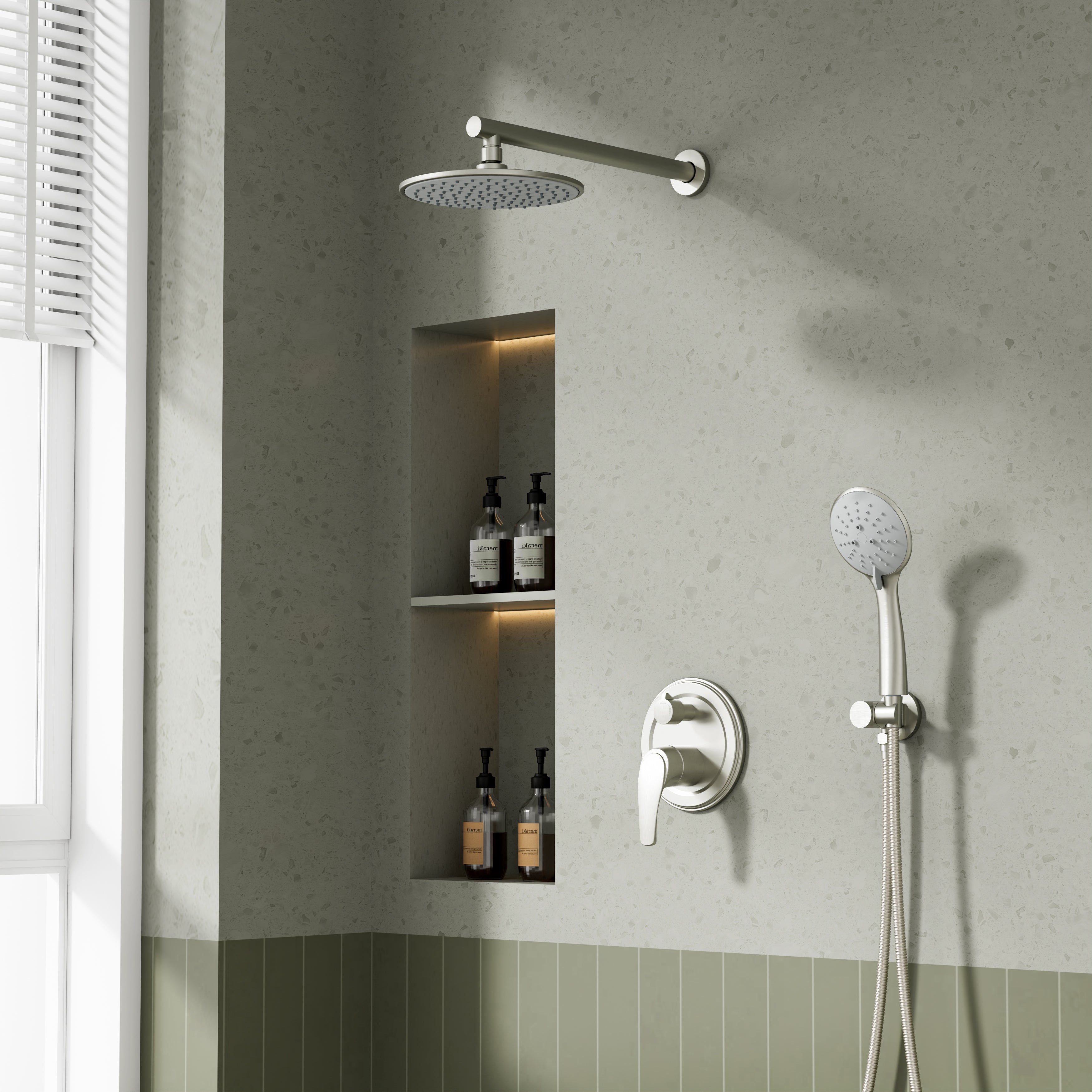 9inch/ 10inch/ 12inch 2-Spray Patterns with 1.8 GPM Wall Mount Dual Shower Heads with Hand Shower