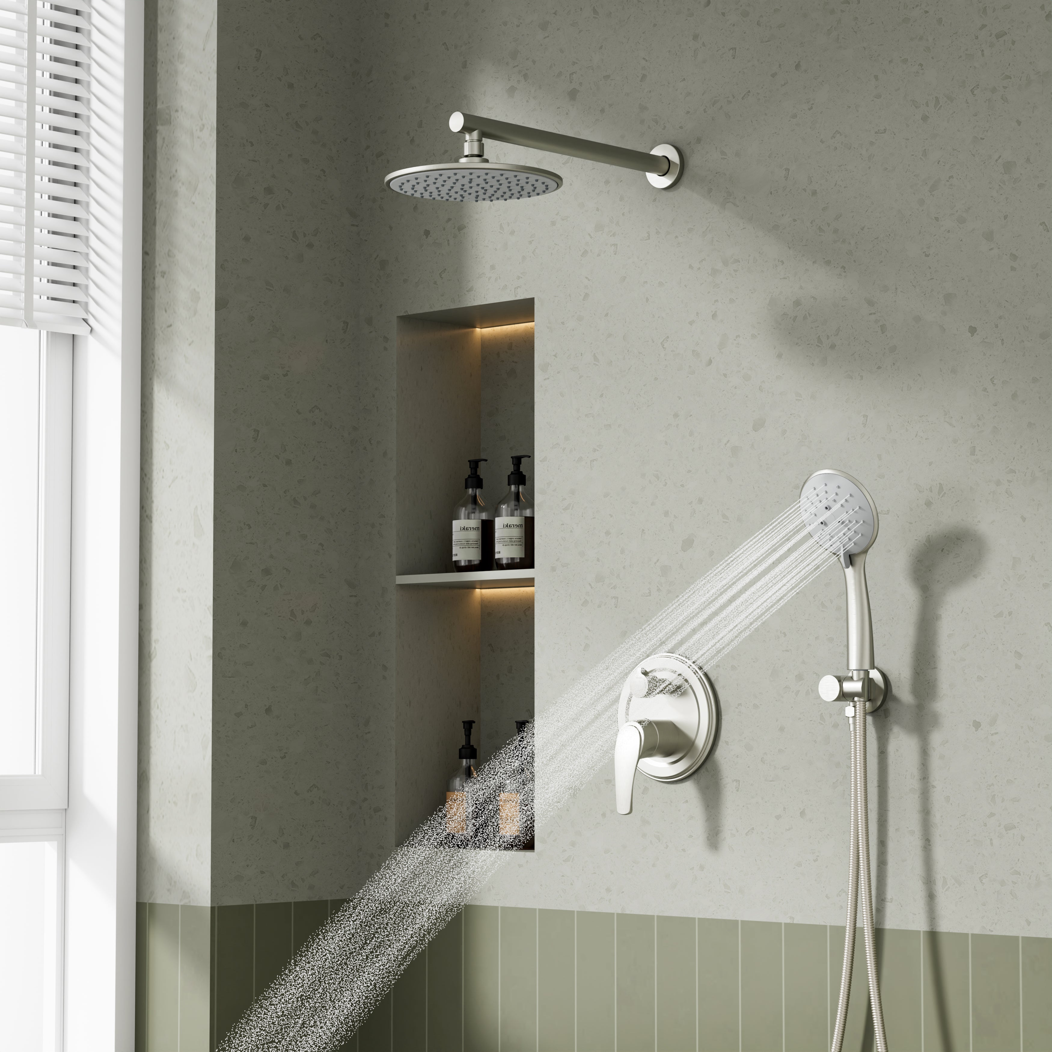 9inch/ 10inch/ 12inch 2-Spray Patterns with 1.8 GPM Wall Mount Dual Shower Heads with Hand Shower