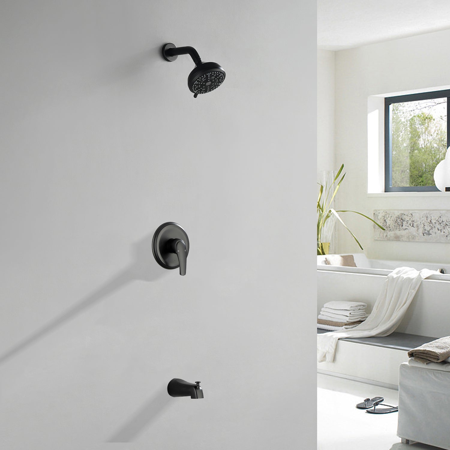 10 Spray Modes Wall Mount Rain Showerhead and Bathtub Faucet Set