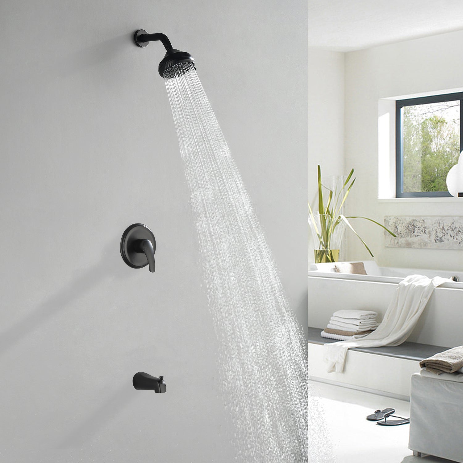 10 Spray Modes Wall Mount Rain Showerhead and Bathtub Faucet Set