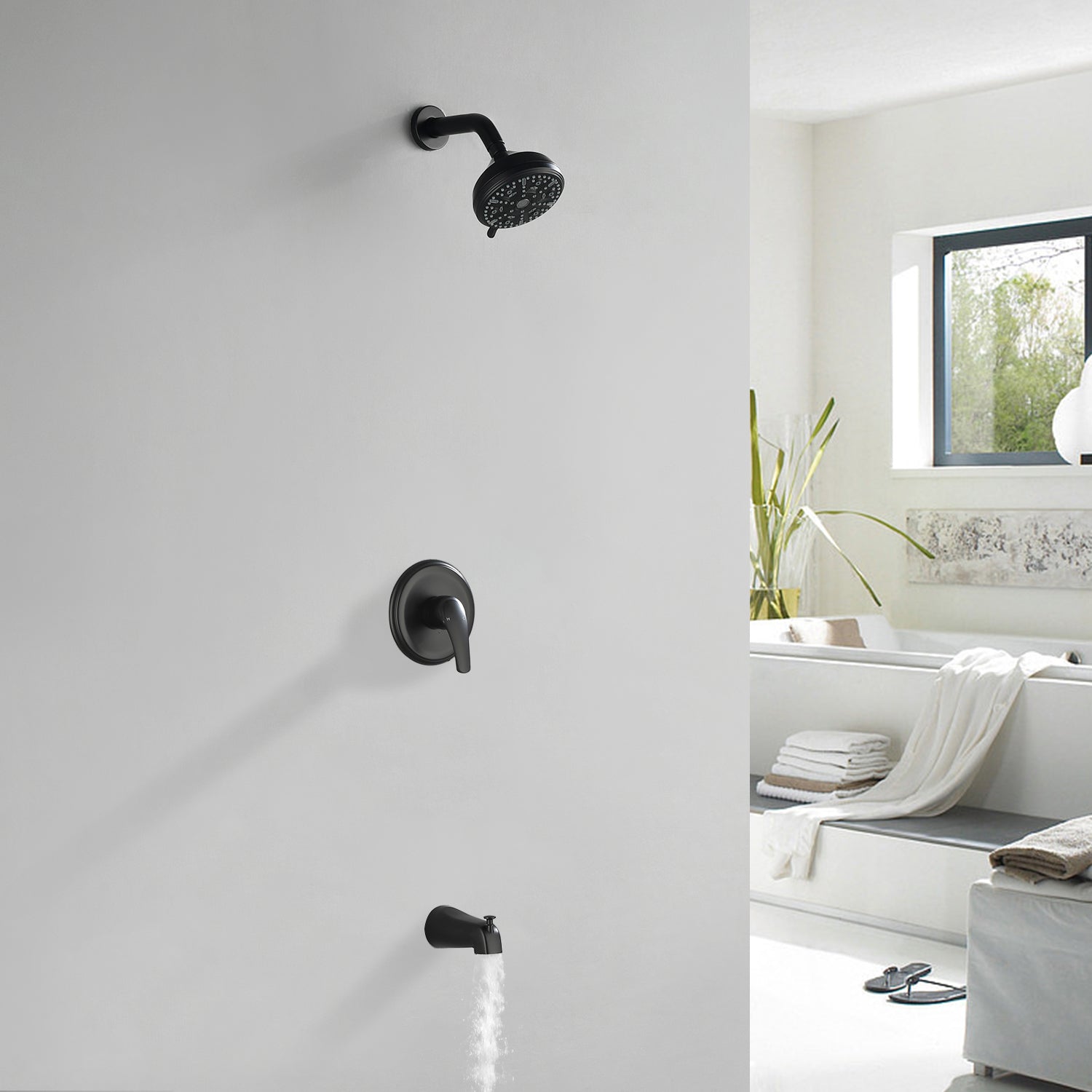 10 Spray Modes Wall Mount Rain Showerhead and Bathtub Faucet Set