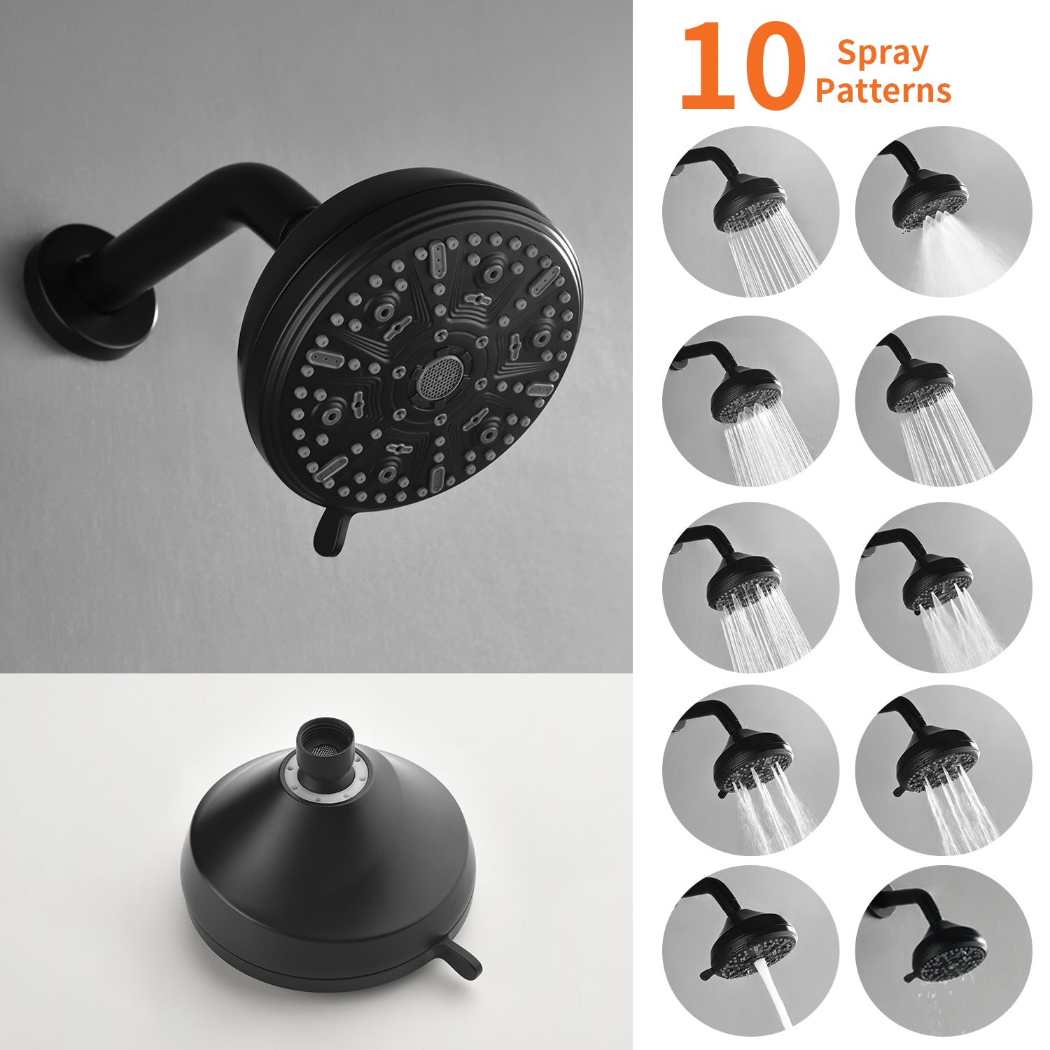 10 Spray Modes Wall Mount Rain Showerhead and Bathtub Faucet Set