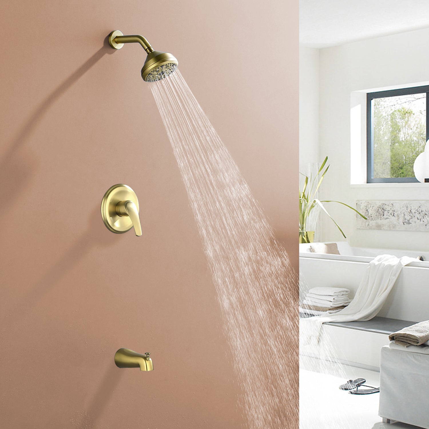 10 Spray Modes Wall Mount Rain Showerhead and Bathtub Faucet Set