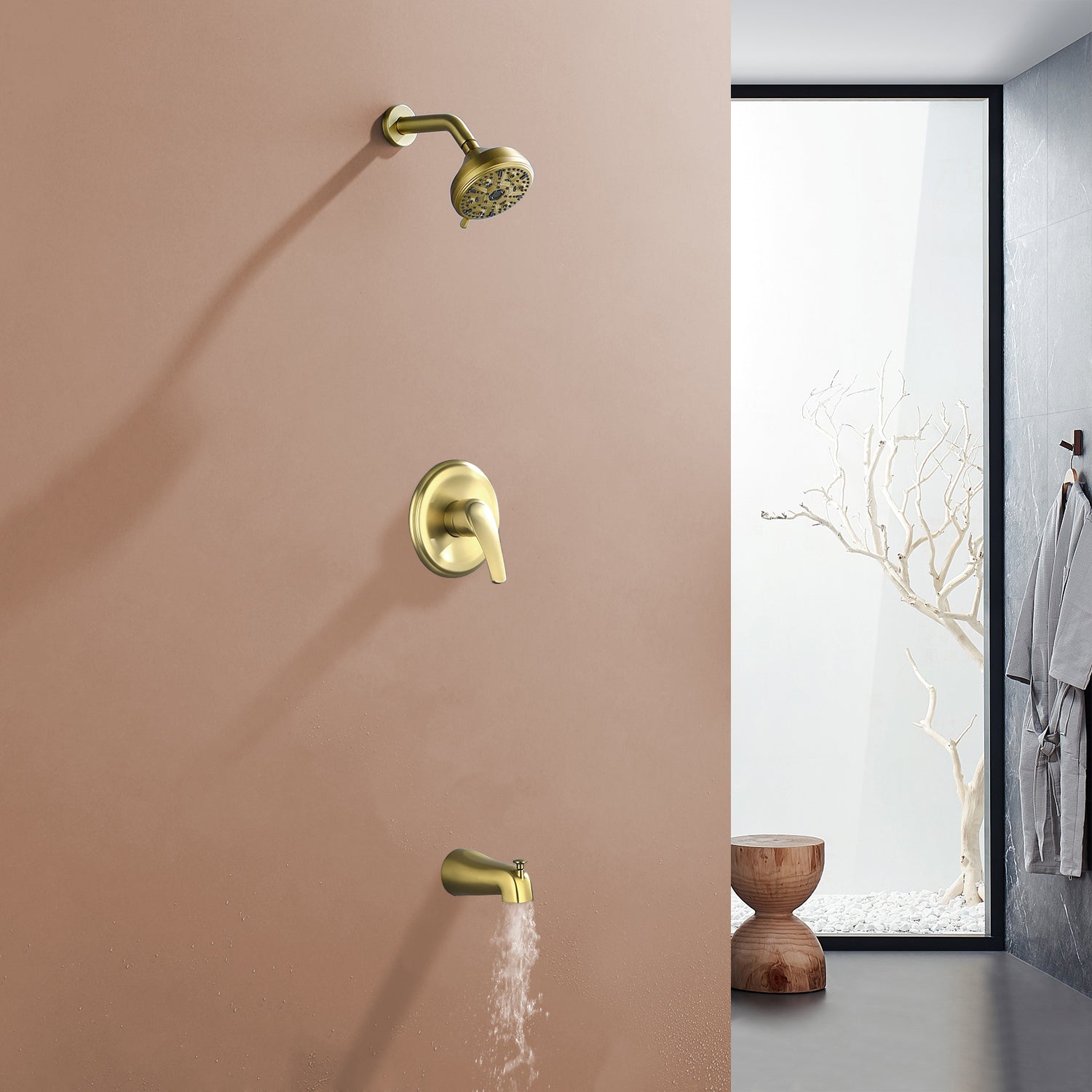 10 Spray Modes Wall Mount Rain Showerhead and Bathtub Faucet Set