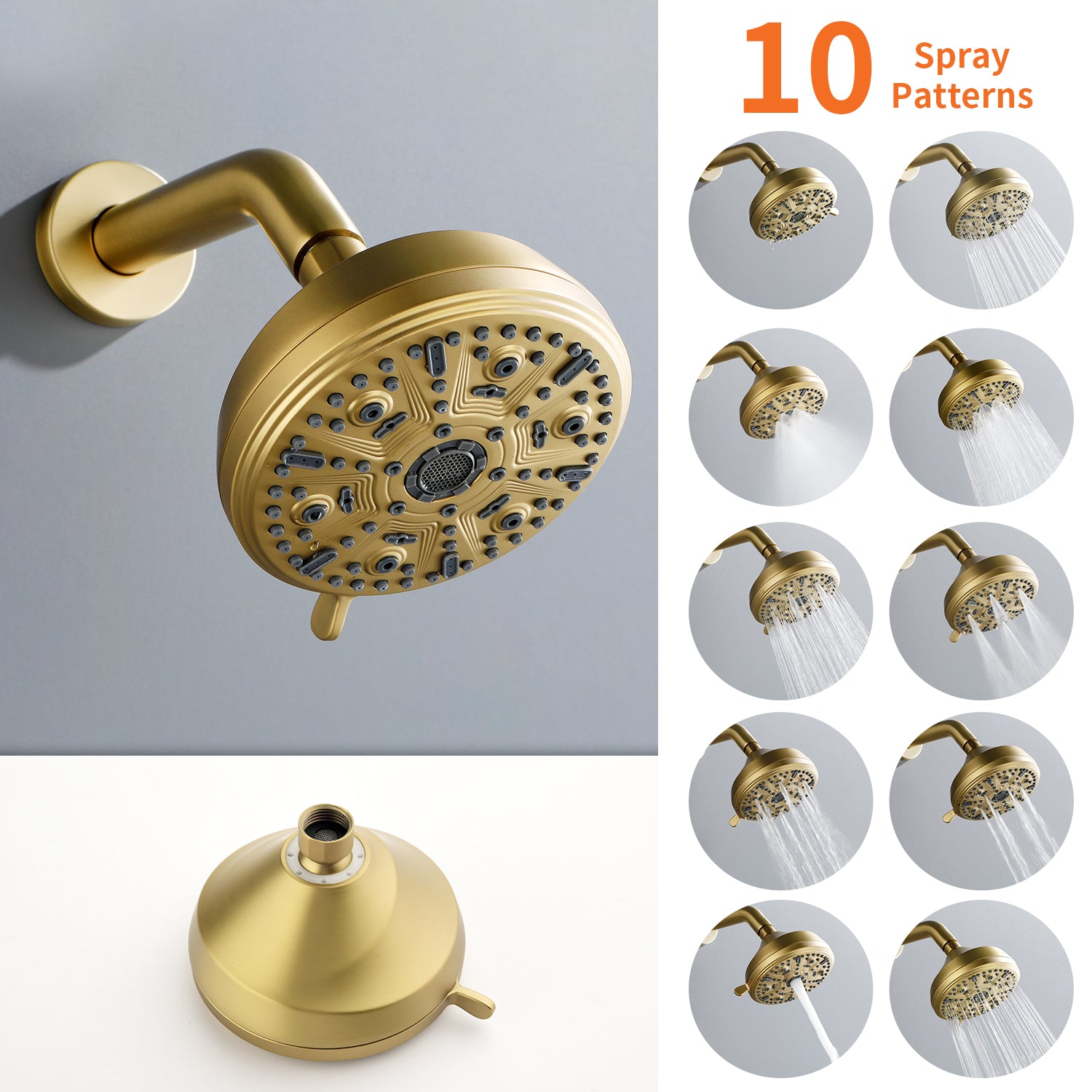 10 Spray Modes Wall Mount Rain Showerhead and Bathtub Faucet Set