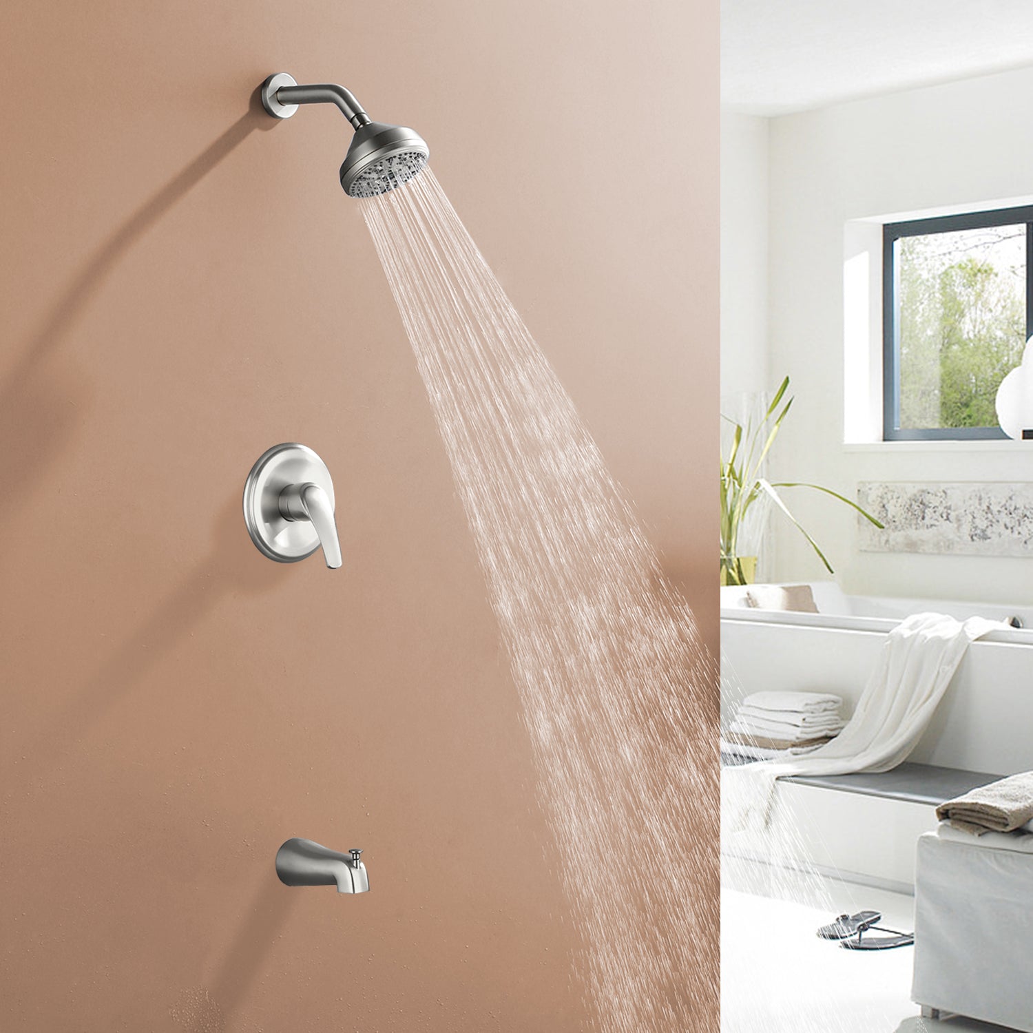10 Spray Modes Wall Mount Rain Showerhead and Bathtub Faucet Set