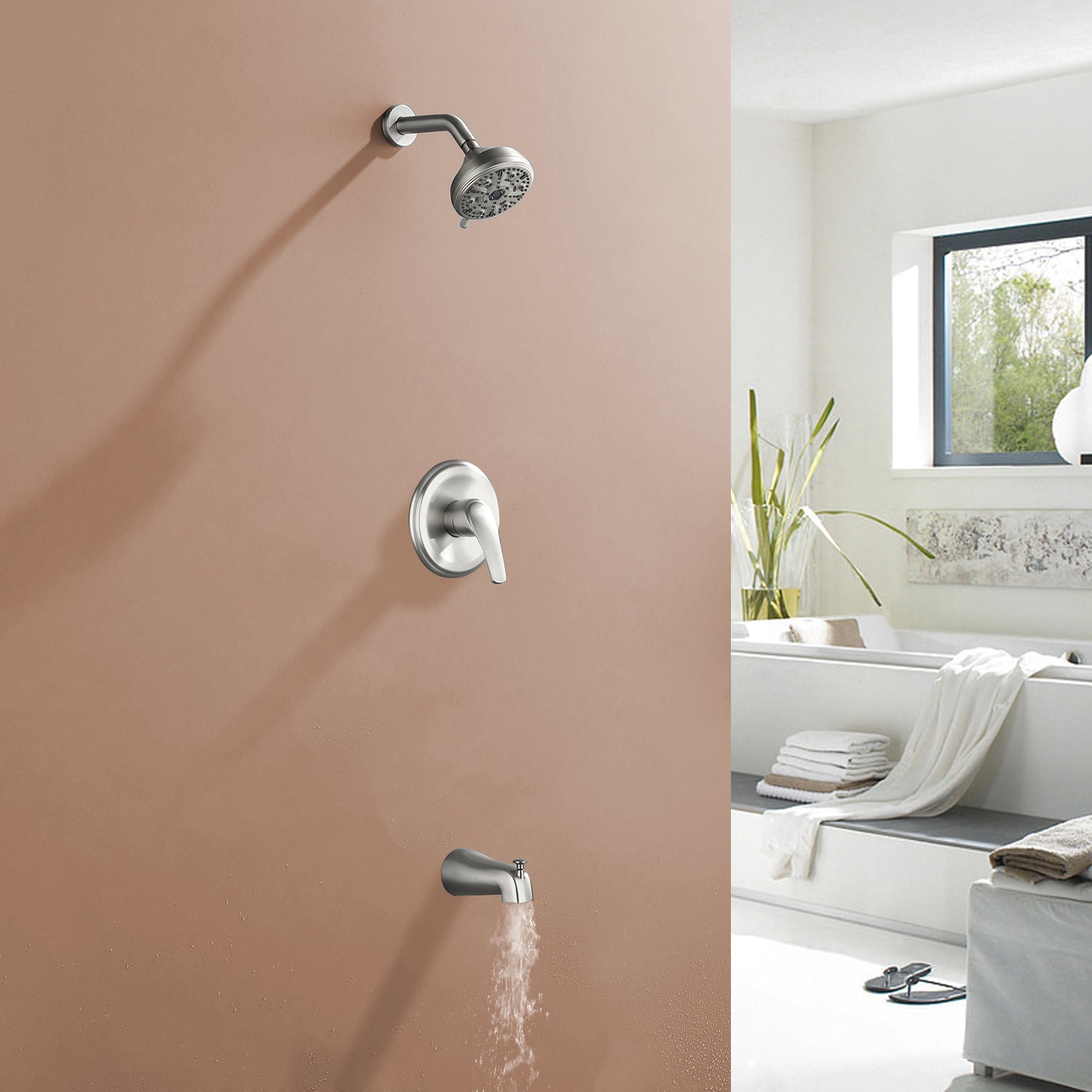 10 Spray Modes Wall Mount Rain Showerhead and Bathtub Faucet Set