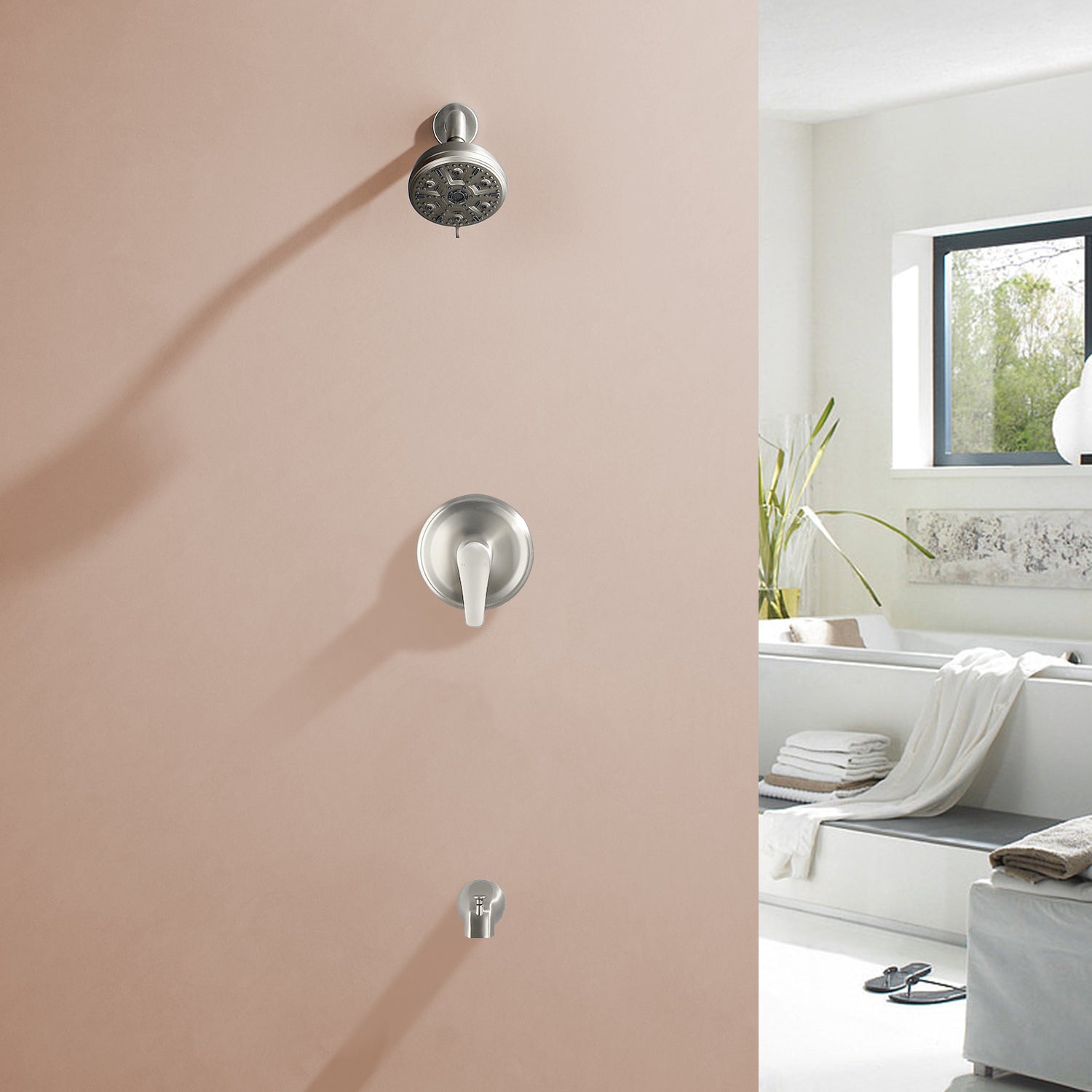 10 Spray Modes Wall Mount Rain Showerhead and Bathtub Faucet Set