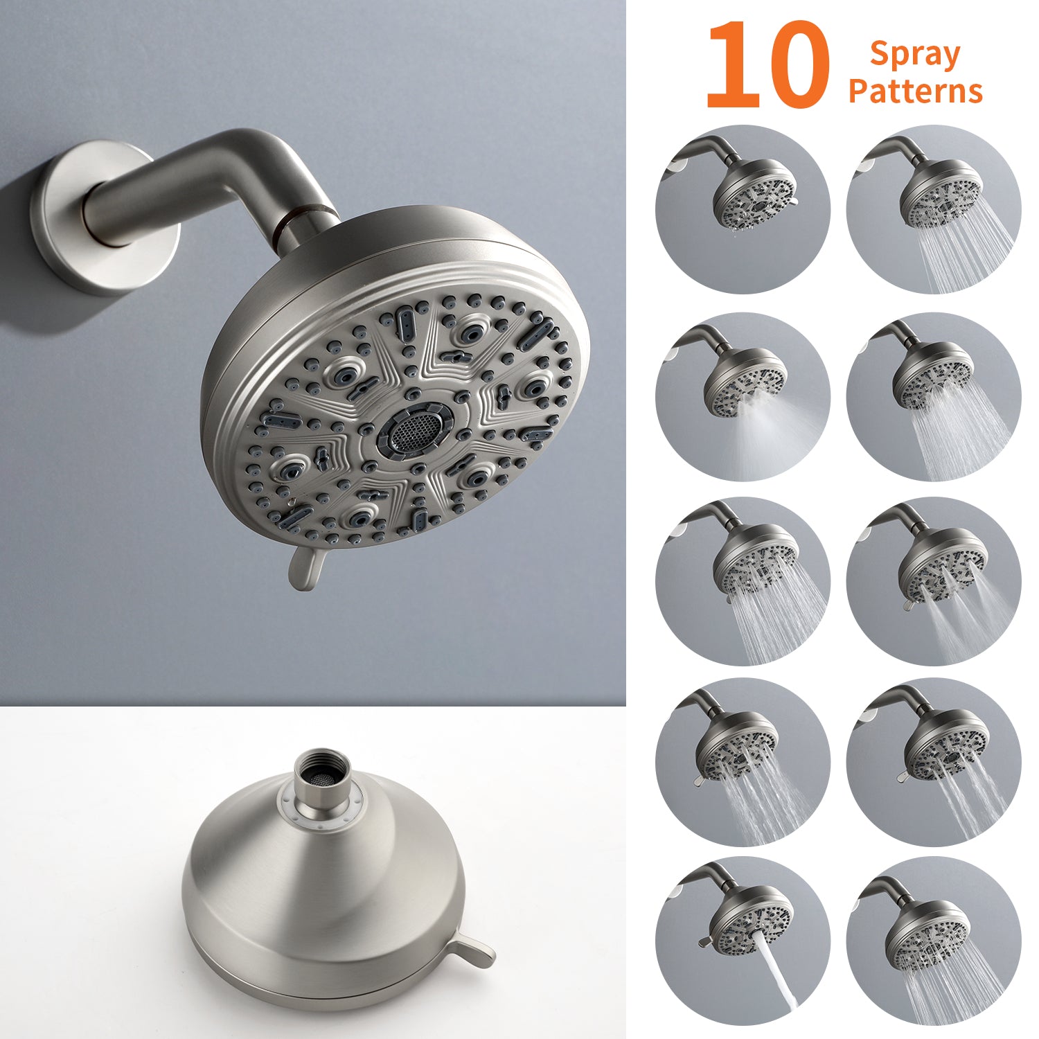 10 Spray Modes Wall Mount Rain Showerhead and Bathtub Faucet Set