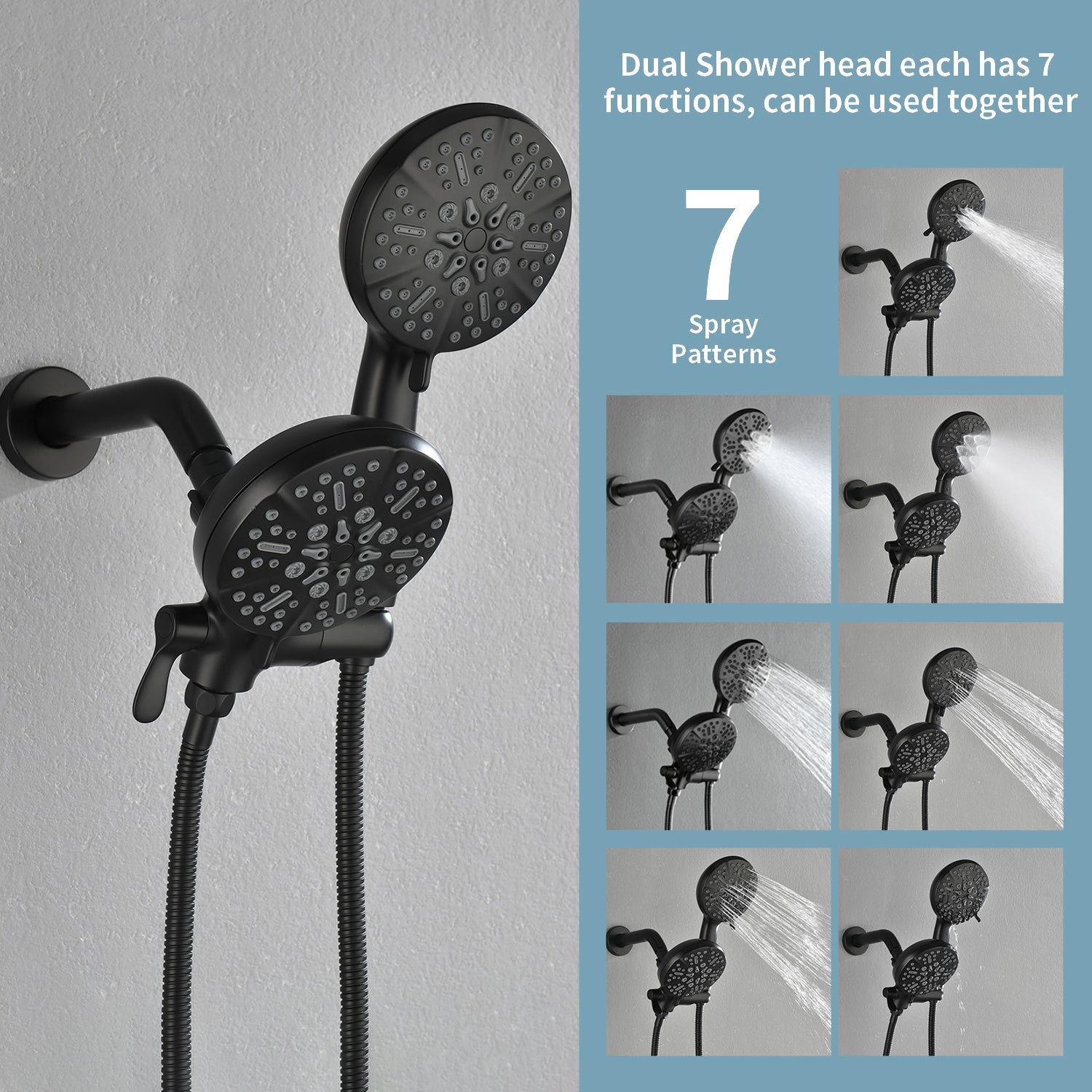 Dual Head Wall Mount Shower System with 7 Spray Functions Shower Faucet