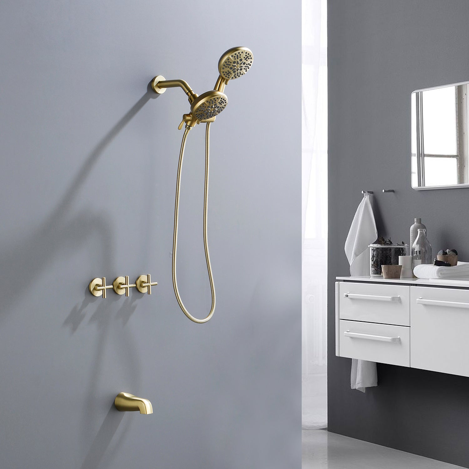 Dual Head Wall Mount Shower System with 7 Spray Functions Shower Faucet