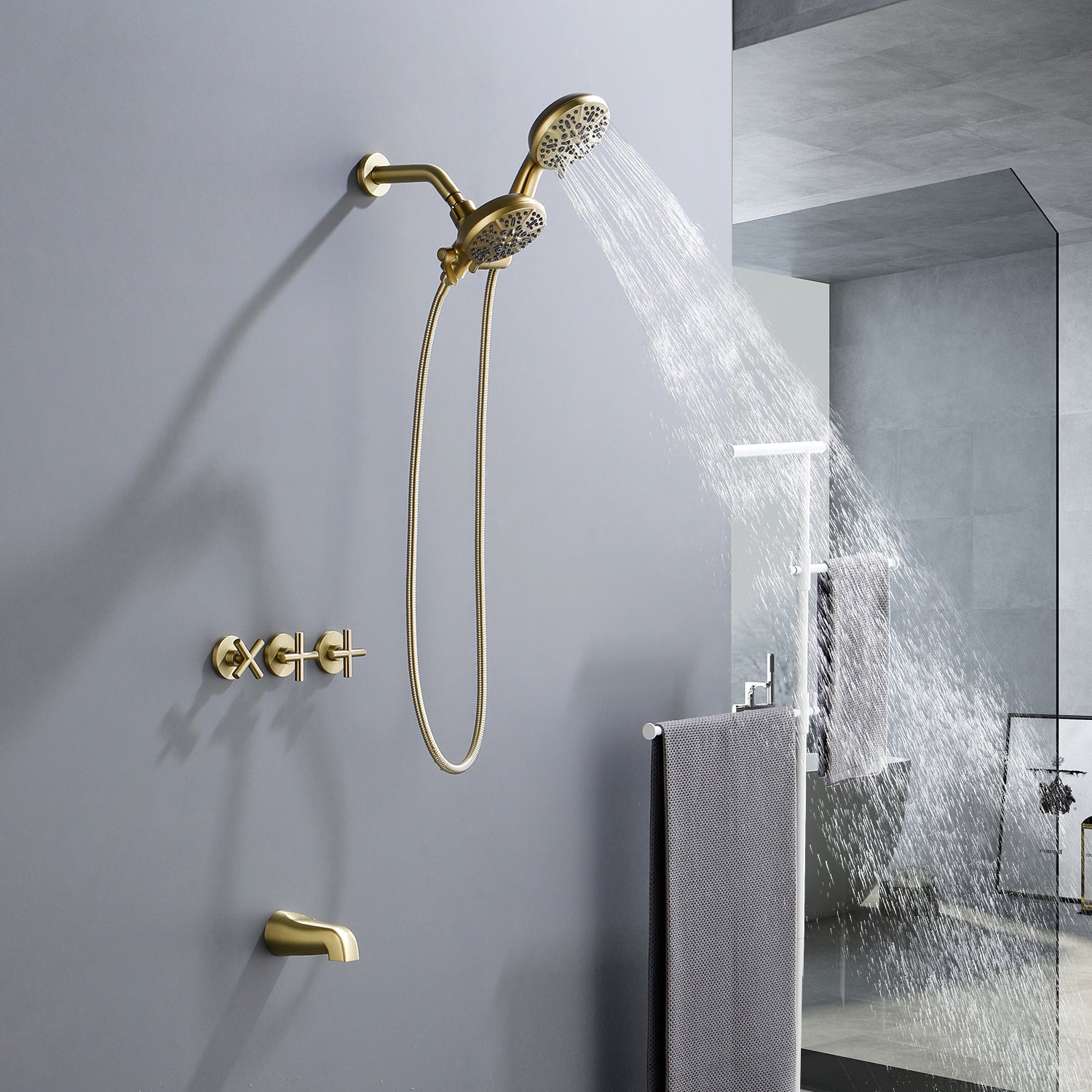 Dual Head Wall Mount Shower System with 7 Spray Functions Shower Faucet