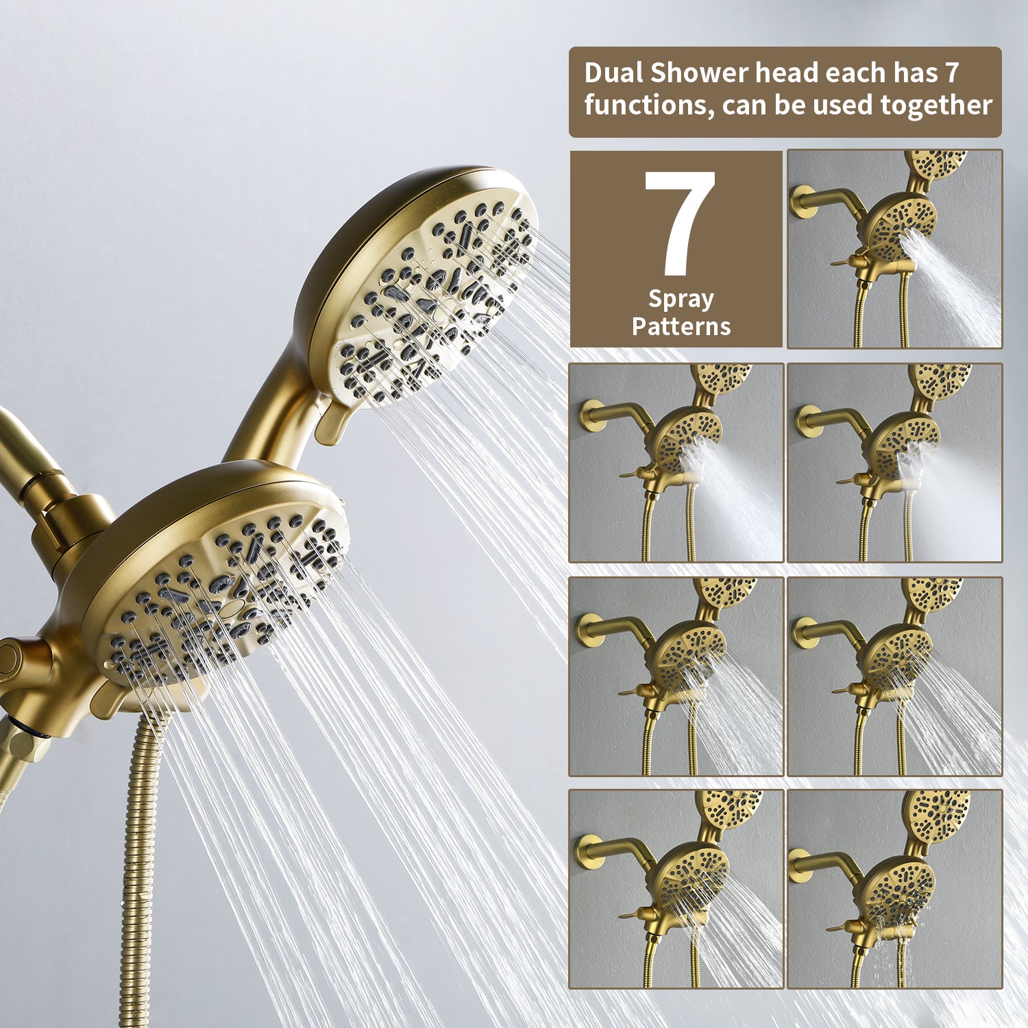 Dual Head Wall Mount Shower System with 7 Spray Functions Shower Faucet