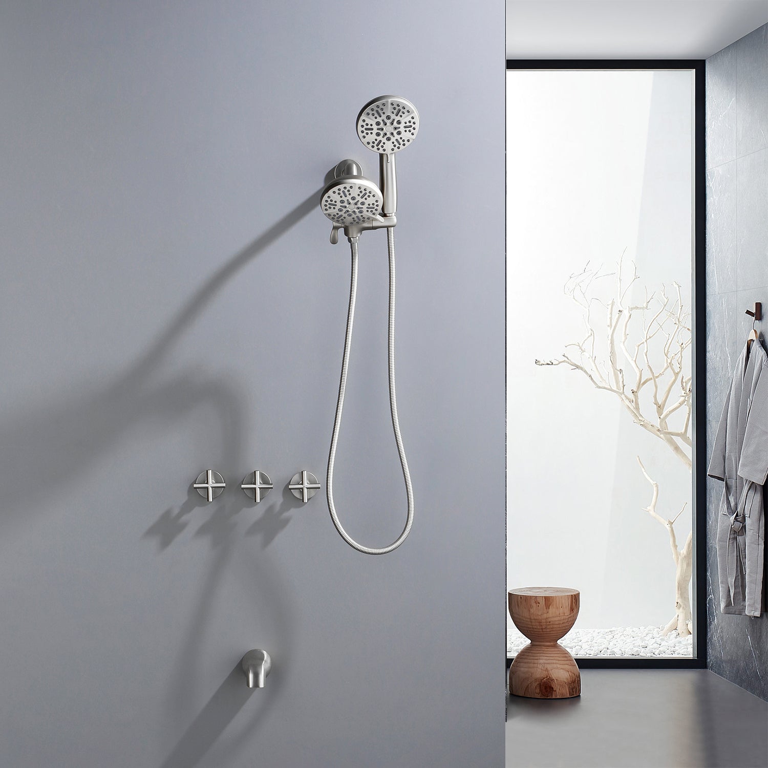 Dual Head Wall Mount Shower System with 7 Spray Functions Shower Faucet