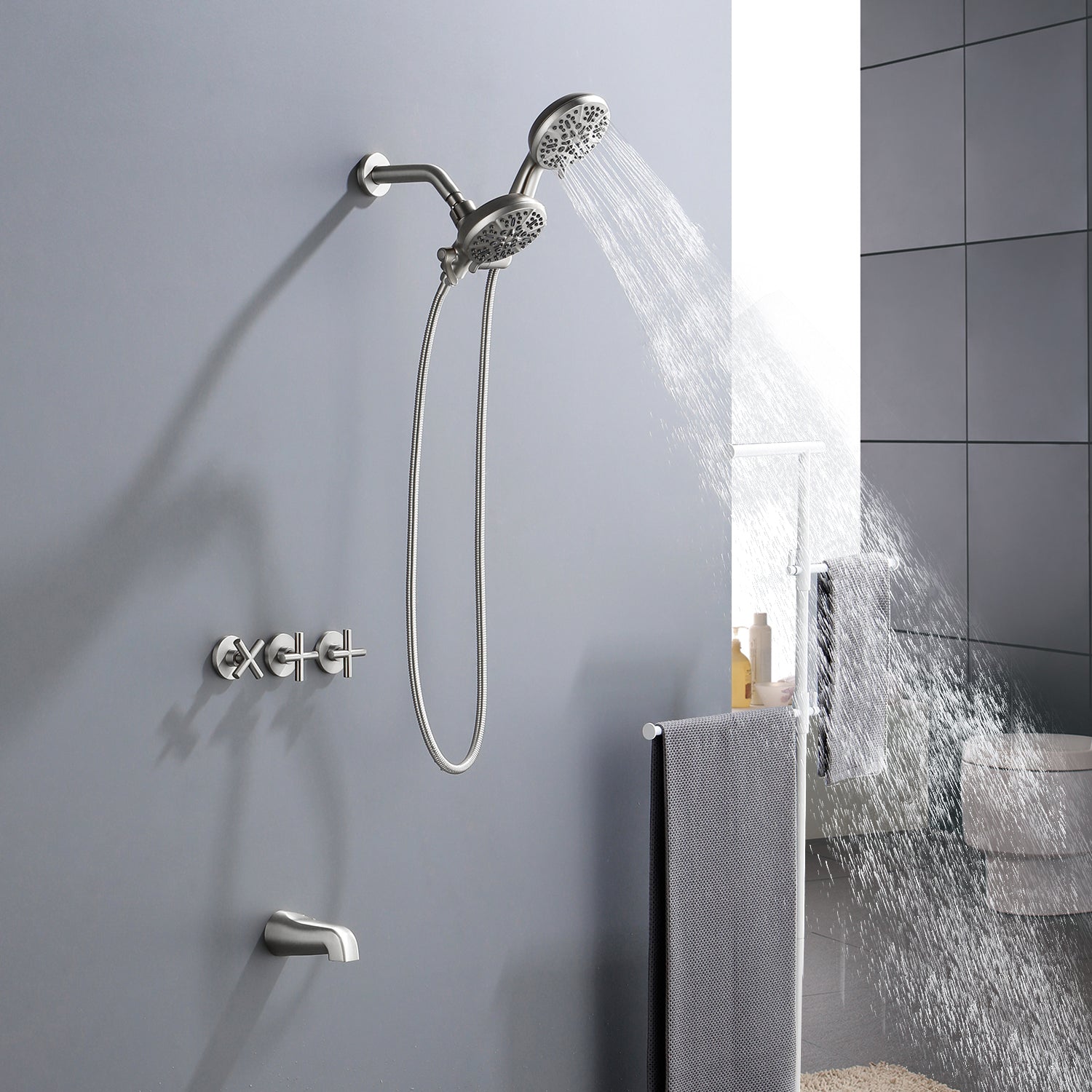 Dual Head Wall Mount Shower System with 7 Spray Functions Shower Faucet