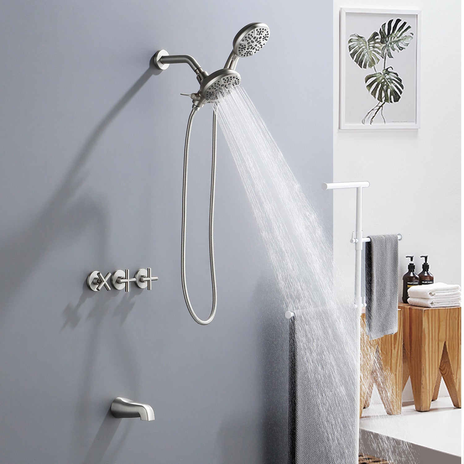 Dual Head Wall Mount Shower System with 7 Spray Functions Shower Faucet