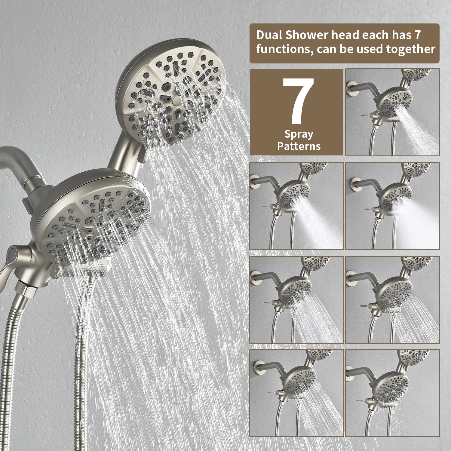 Dual Head Wall Mount Shower System with 7 Spray Functions Shower Faucet