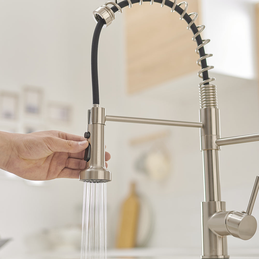 Single Handle Gooseneck Pull Down Sprayer Kitchen Faucet with Purified Water Faucet