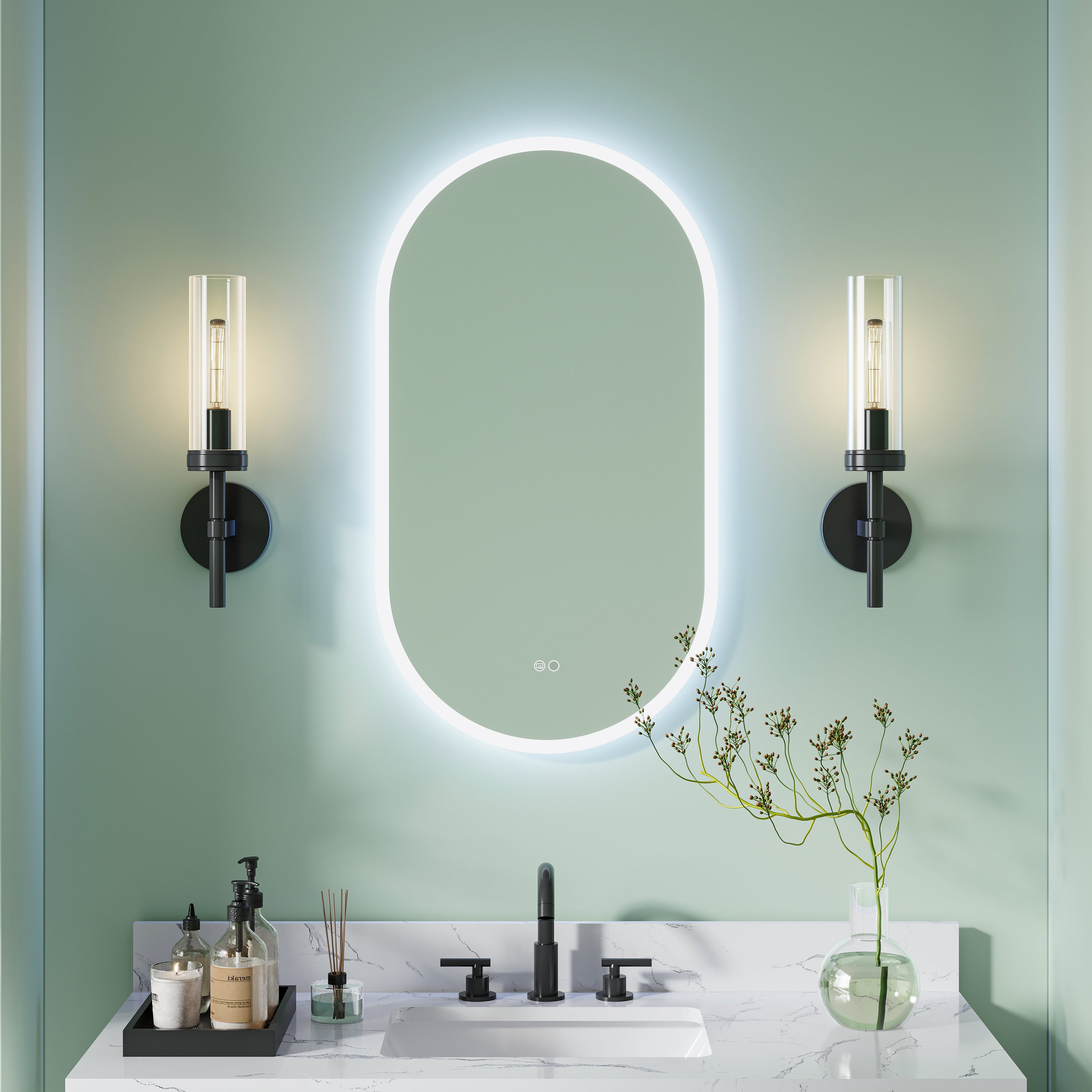20 in. W x 36 in. H Acrylic Oval LED Frameless Mirror, Anti-Fog, Dimmable