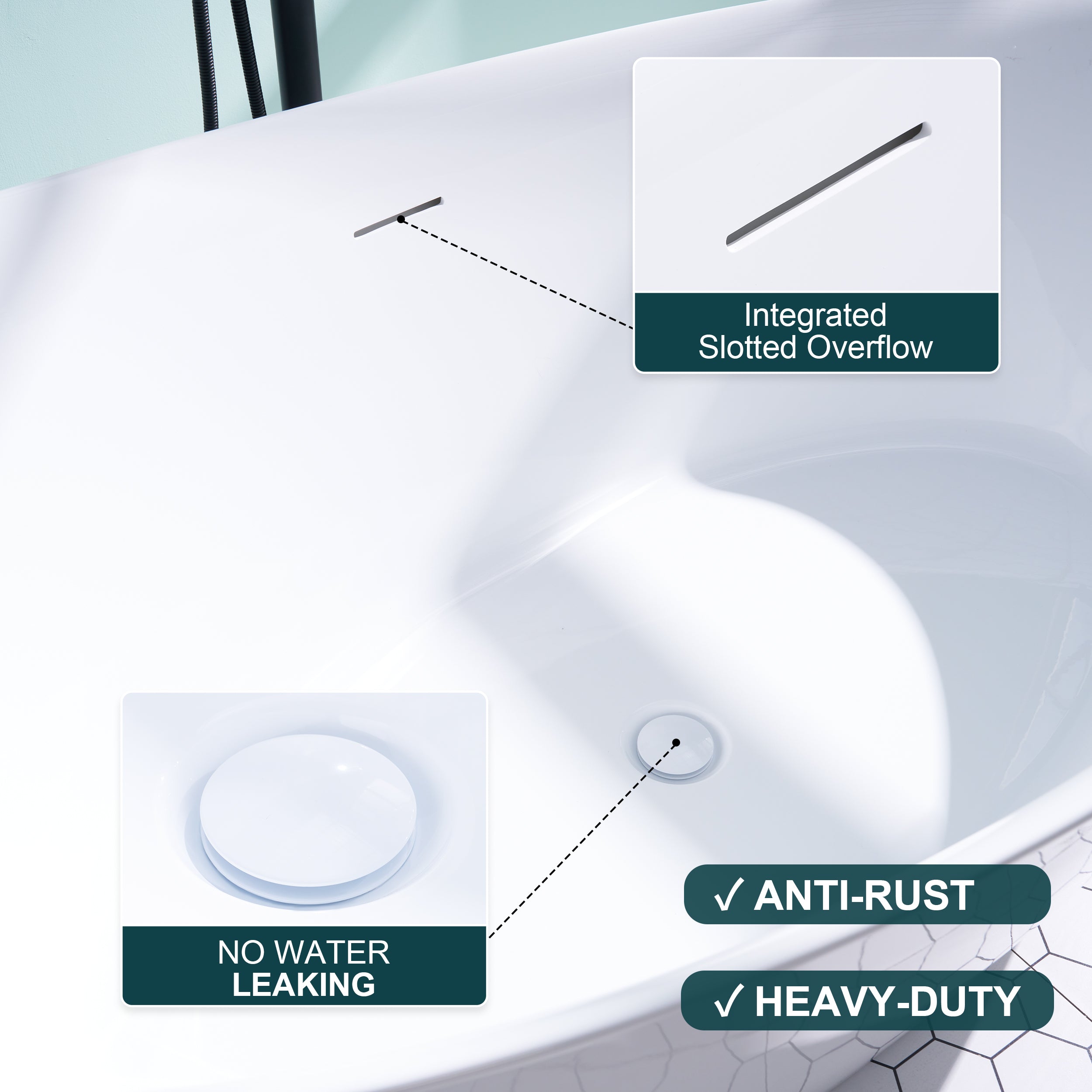 70" Freestanding Glossy White Acrylic Bathtub with Overflow and Drain